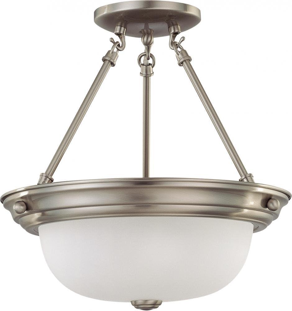 Brushed Nickel 14" Semi-Flush Light with Frosted Glass