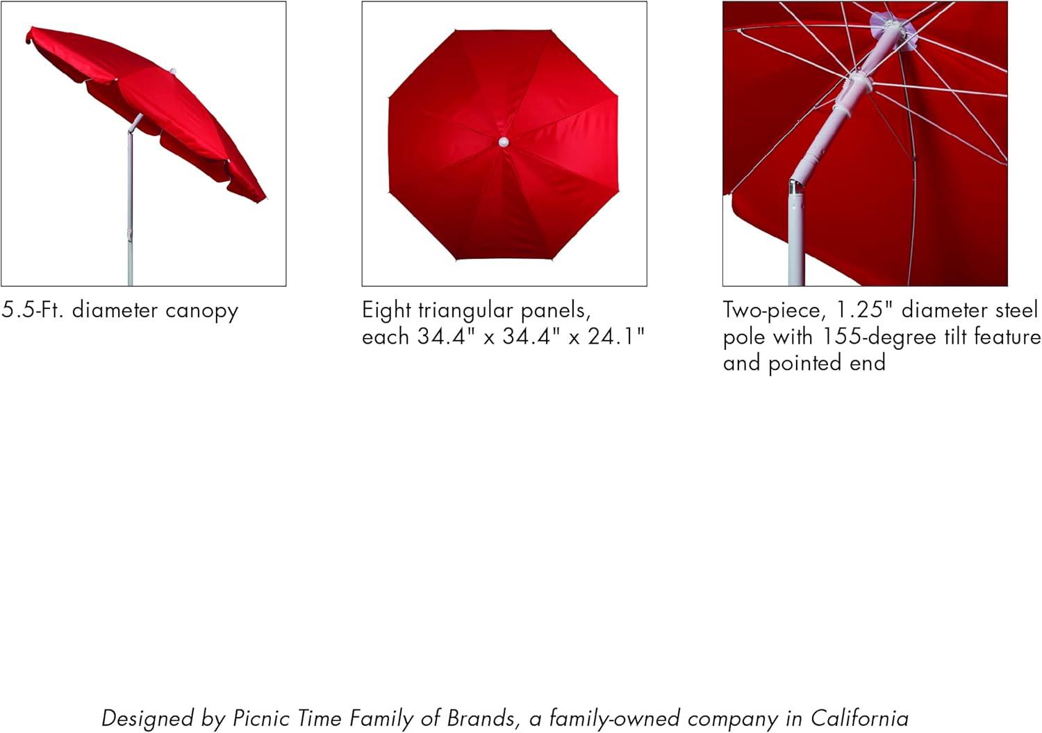 PICNIC TIME Outdoor Canopy Sunshade Beach Umbrella 5.5', Small Patio Umbrella, Beach Chair Umbrella