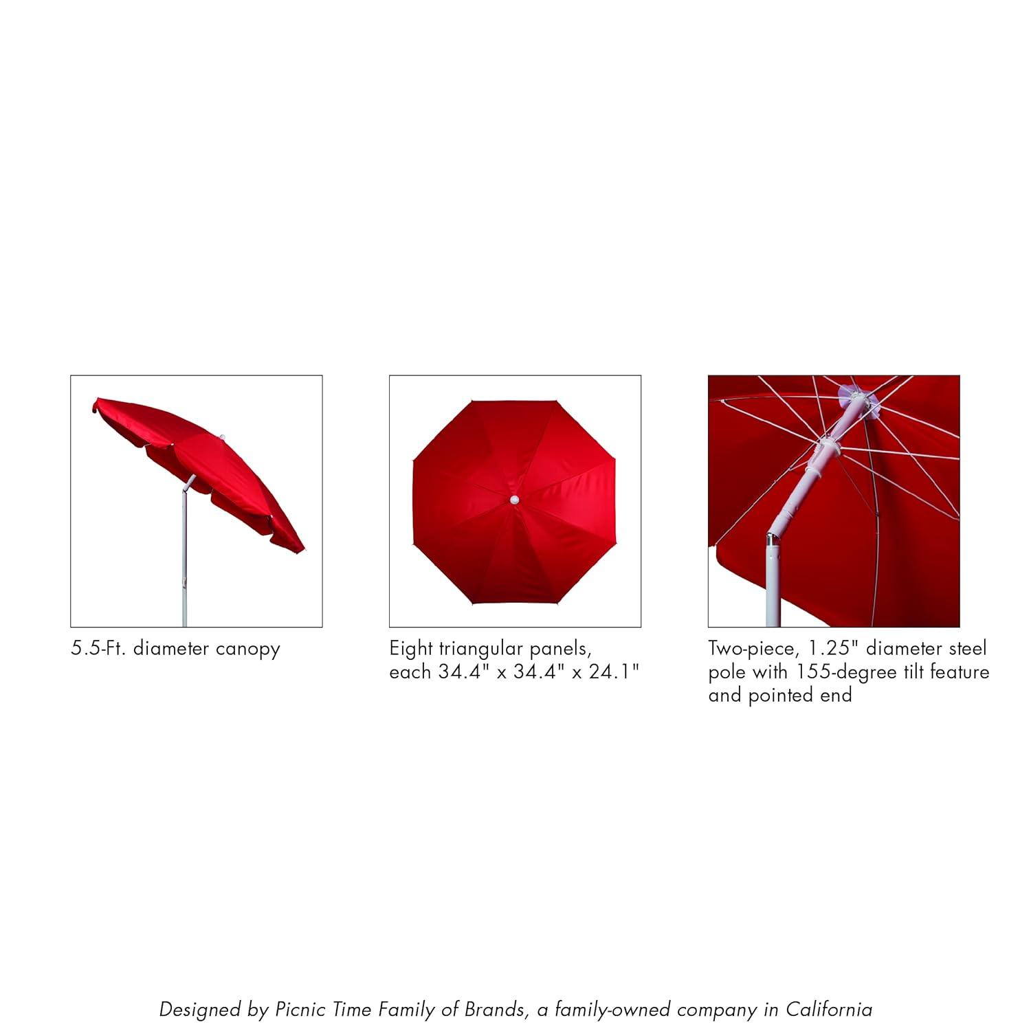 PICNIC TIME Outdoor Canopy Sunshade Beach Umbrella 5.5', Small Patio Umbrella, Beach Chair Umbrella