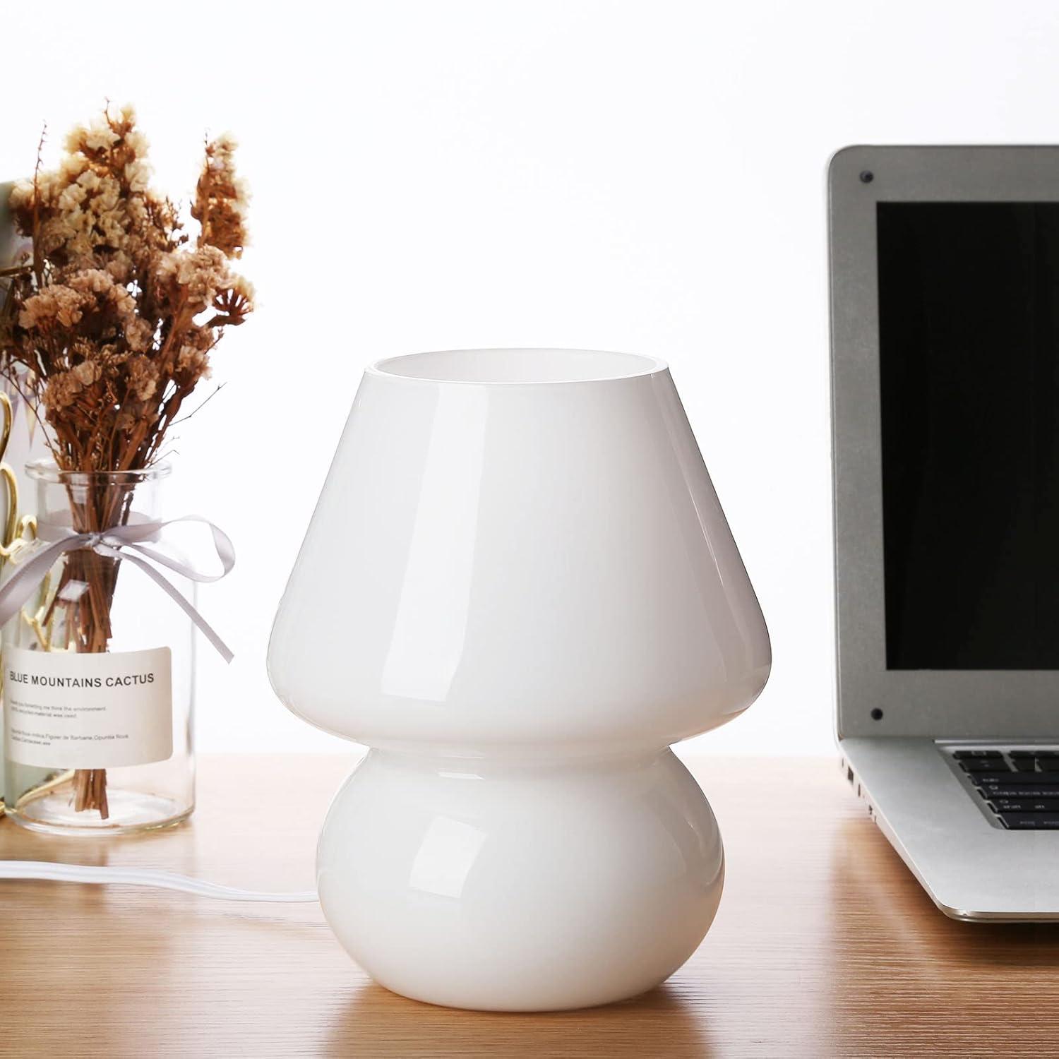 Small Beige Glass Mushroom Table Lamp