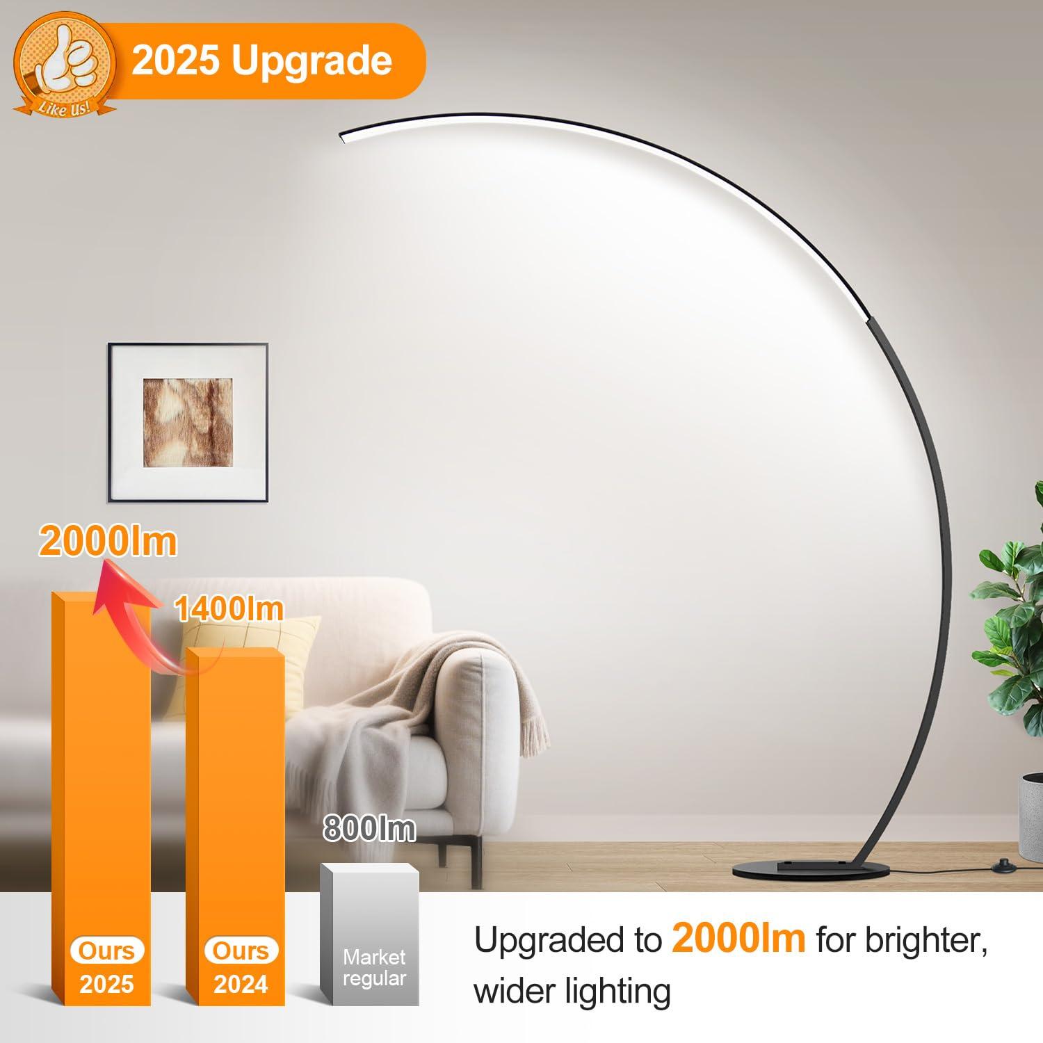 Dimmable LED Floor Lamp With 3 Color Temperatures, Ultra Bright 2000LM Arc Floor Lamps For Living Room, Modern Standing Tall Lamp With Remote Control Reading Floor Lamp For Bedroom Office Classroom