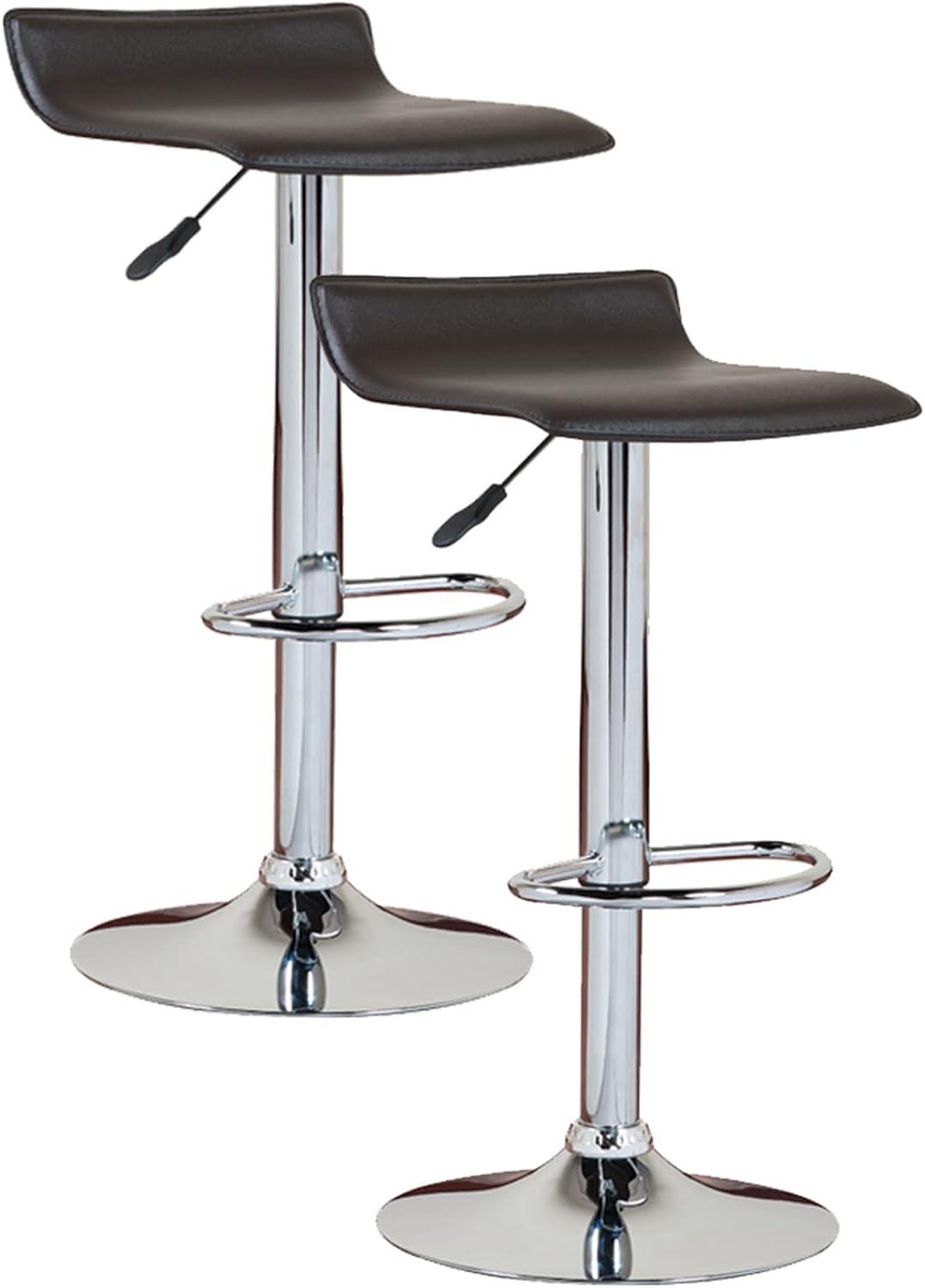 Modern Black Leather & Metal Adjustable Swivel Barstool, Set of 2