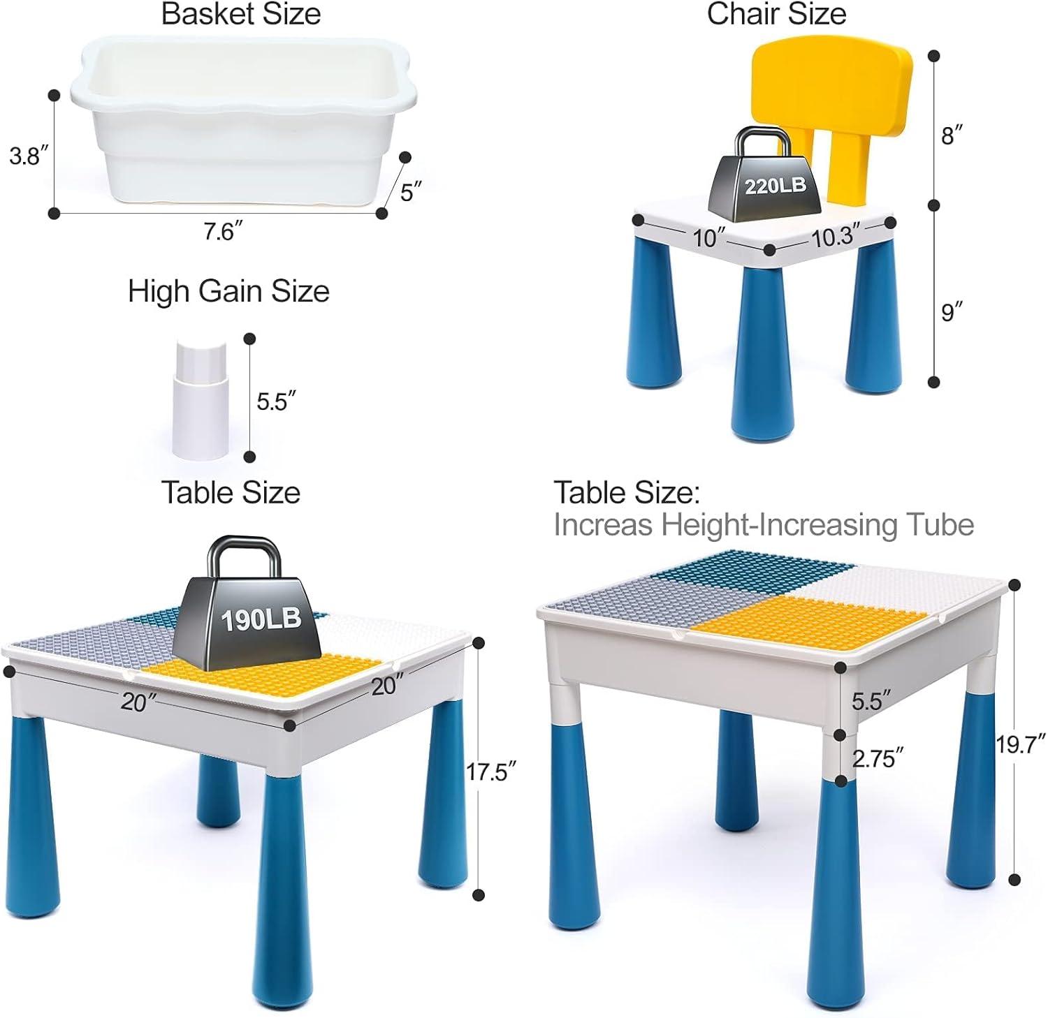 7-in-1 Blue and White Kids Activity Table Set with Chairs