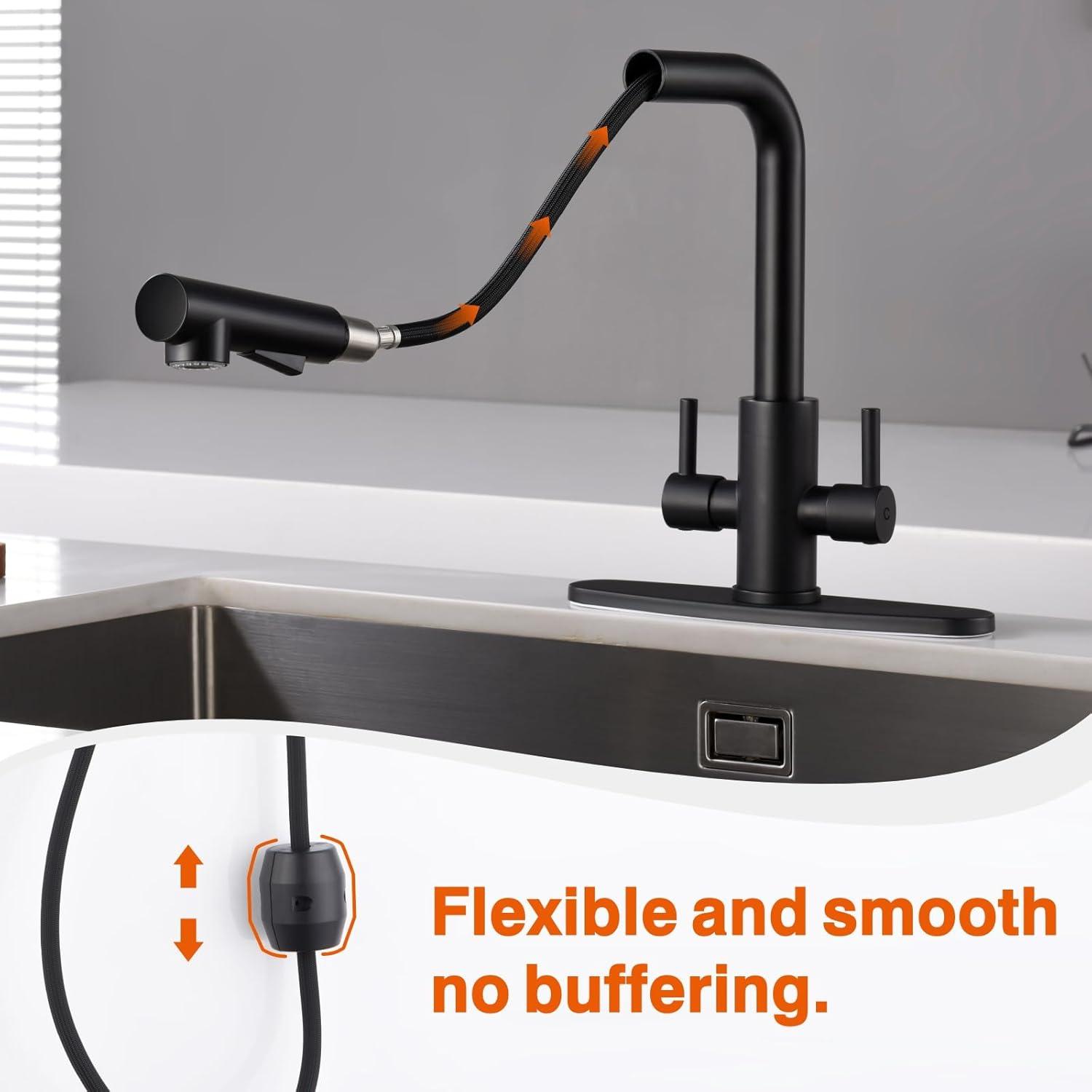 Fithood Single-Handle Pull-Out Sprayer Kitchen Faucet in Stainless Matte Black