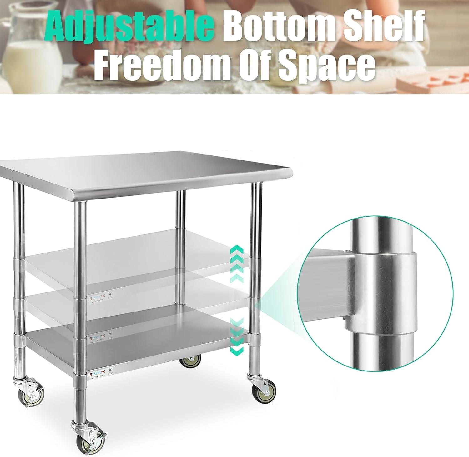 Sakiyr Stainless Steel Work Table, Heavy Duty Commercial Food Prep Table with Undershelf for Home Kitchen