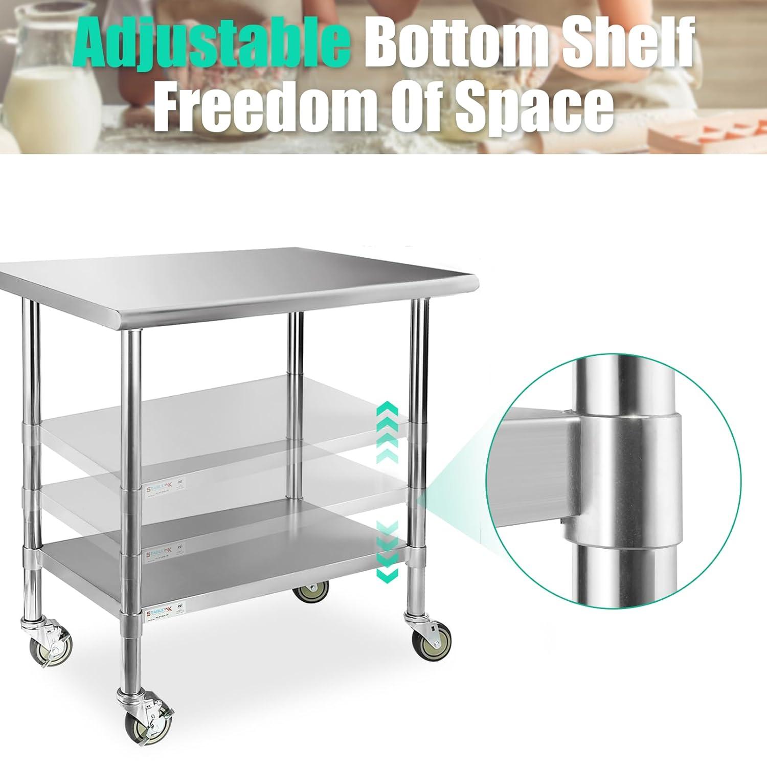Heavy Duty Stainless Steel Work Table with Adjustable Undershelf and Wheels