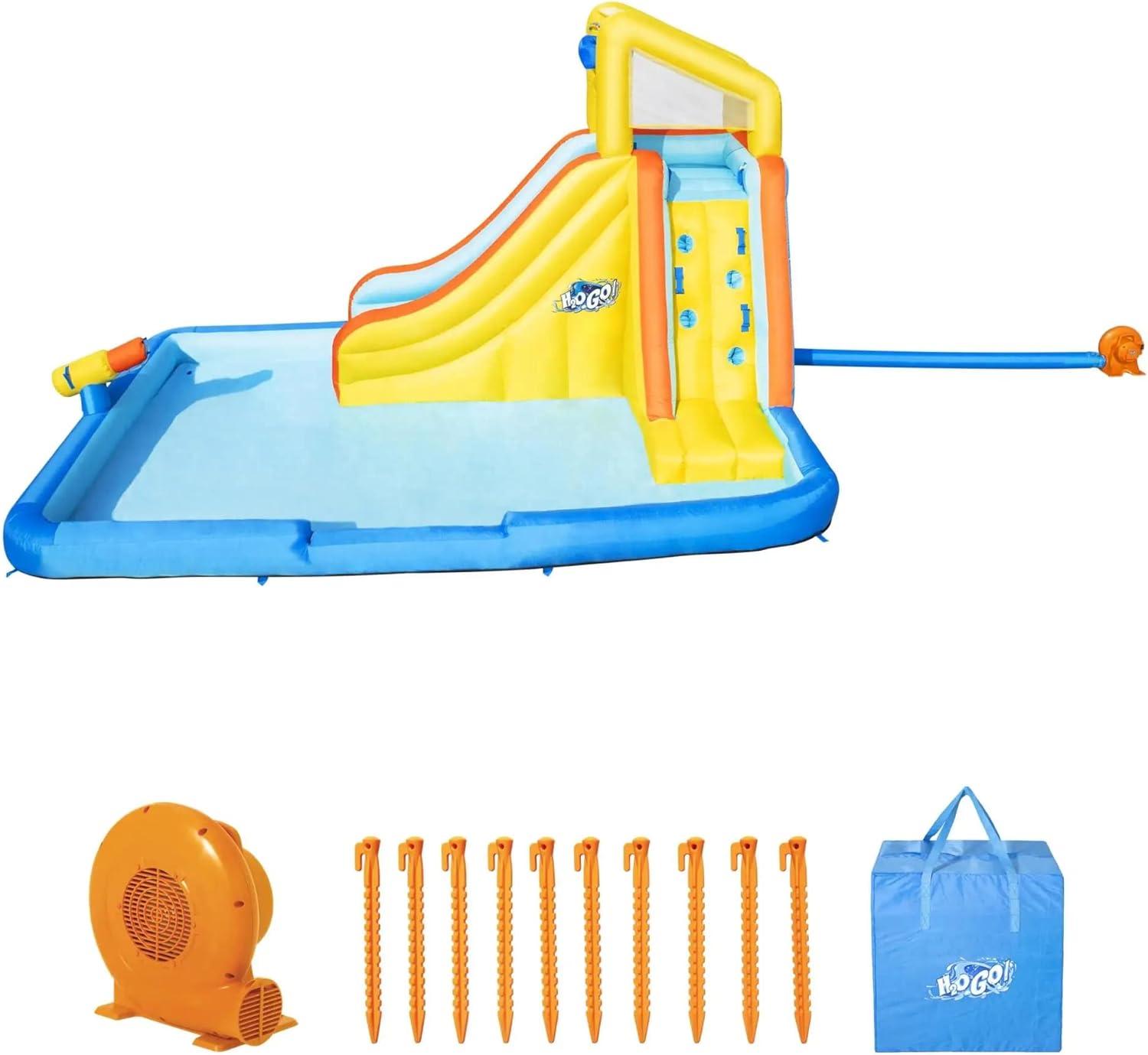 Bestway H2OGO! Beachfront Bonanza Kids Inflatable Mega Water Park with Giant Slide, Spontaneous Dump Bucket, Storage Bag, & Air Blower for Quick Setup