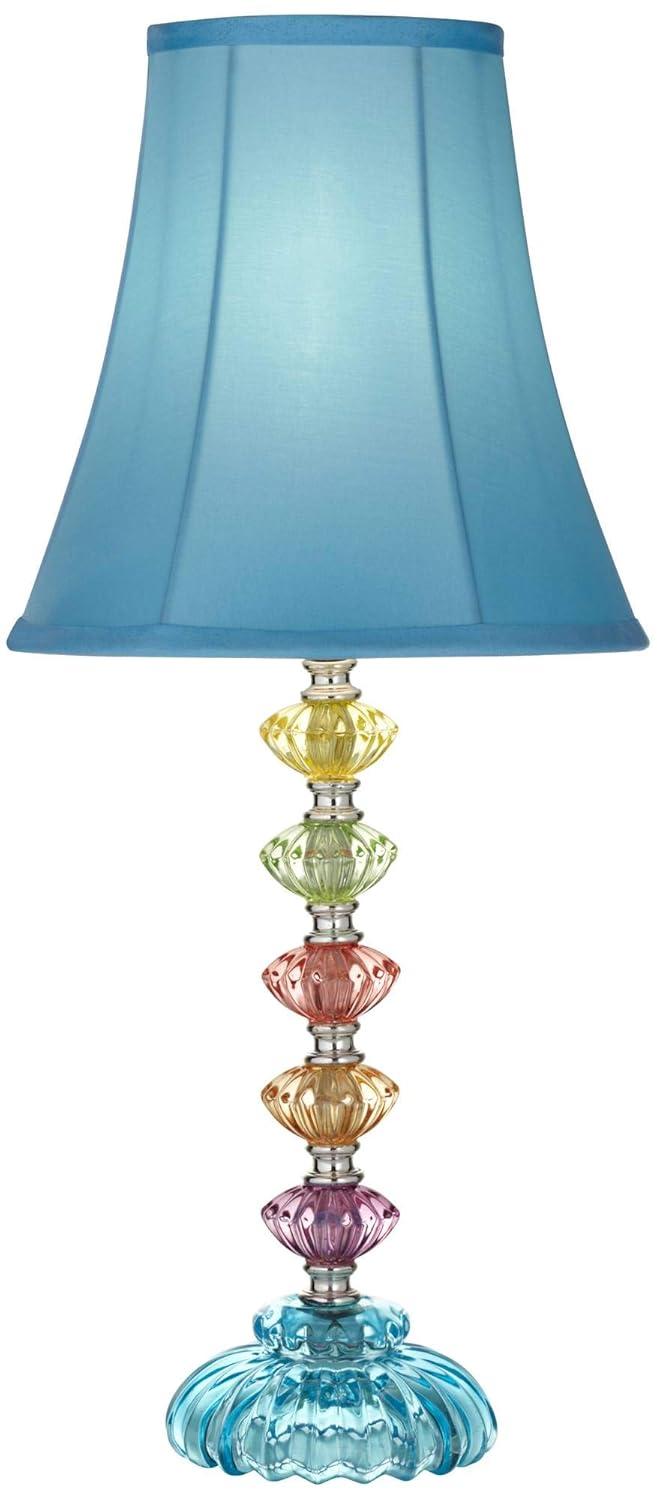 360 Lighting Bohemian Country Cottage Accent Table Lamp 21" High Teal Blue Stacked Glass for Bedroom Living Room Bedside Nightstand Office Kids Family