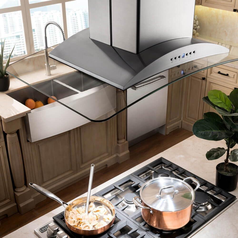 ZLINE 30 in. Convertible Vent Isl& Mount Range Hood in Stainless Steel & Glass (GL9i-30)