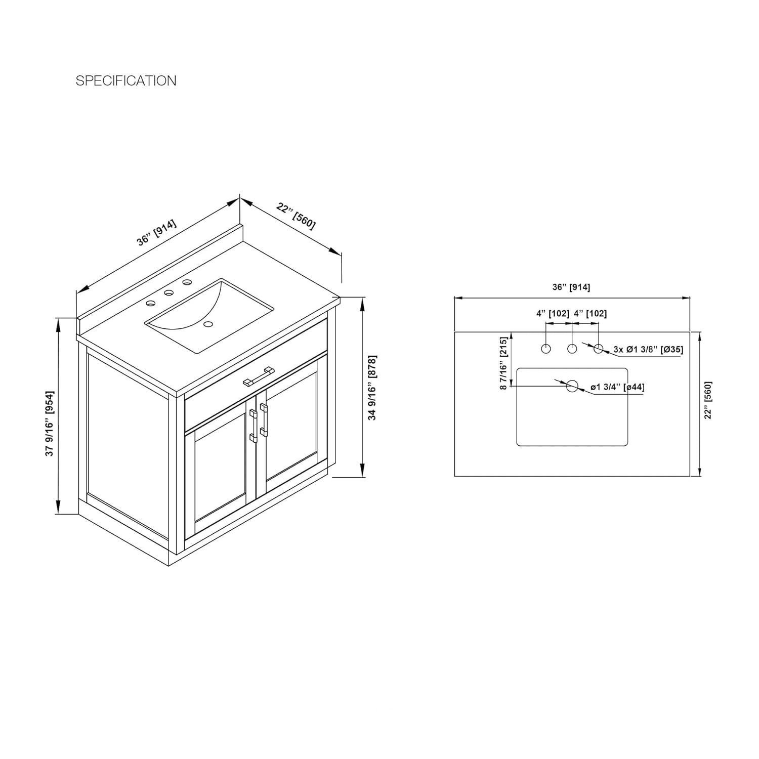 OVE Decors Bailey Single Bathroom Vanity with Premium Countertop