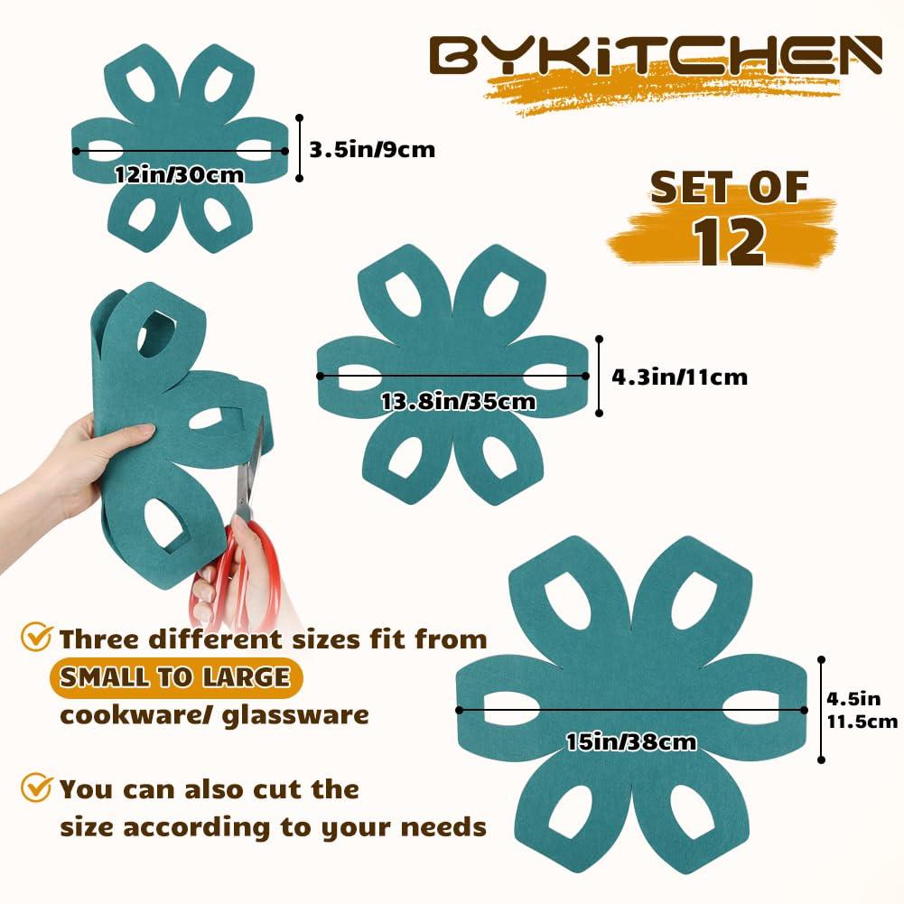 12Pcs Pot and Pan Protectors, Felt Pan Protector Pads, Cyan Pot Separators Protectors for Stacking and Protecting Your Cookware