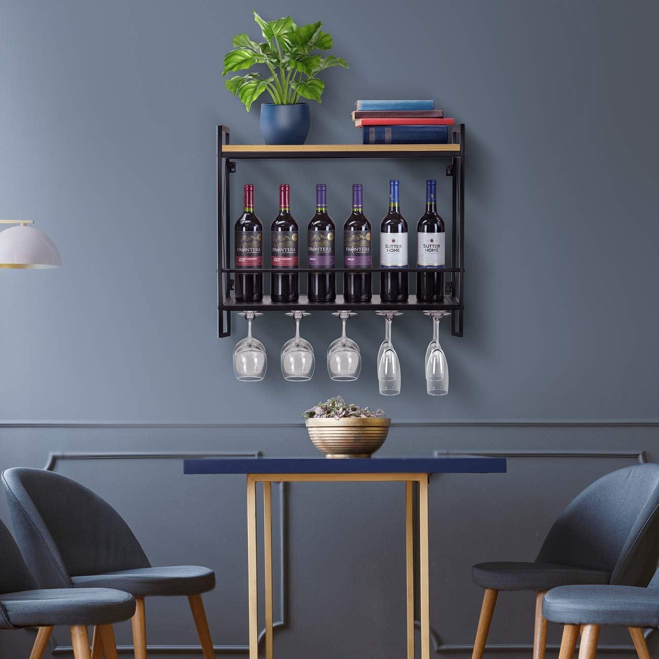 Sorbus 2-Tier Wine Bottle & Stemware Shelf - Organize Your Bar, Display Your Style (Holds 12 Bottles & 10 Glasses)