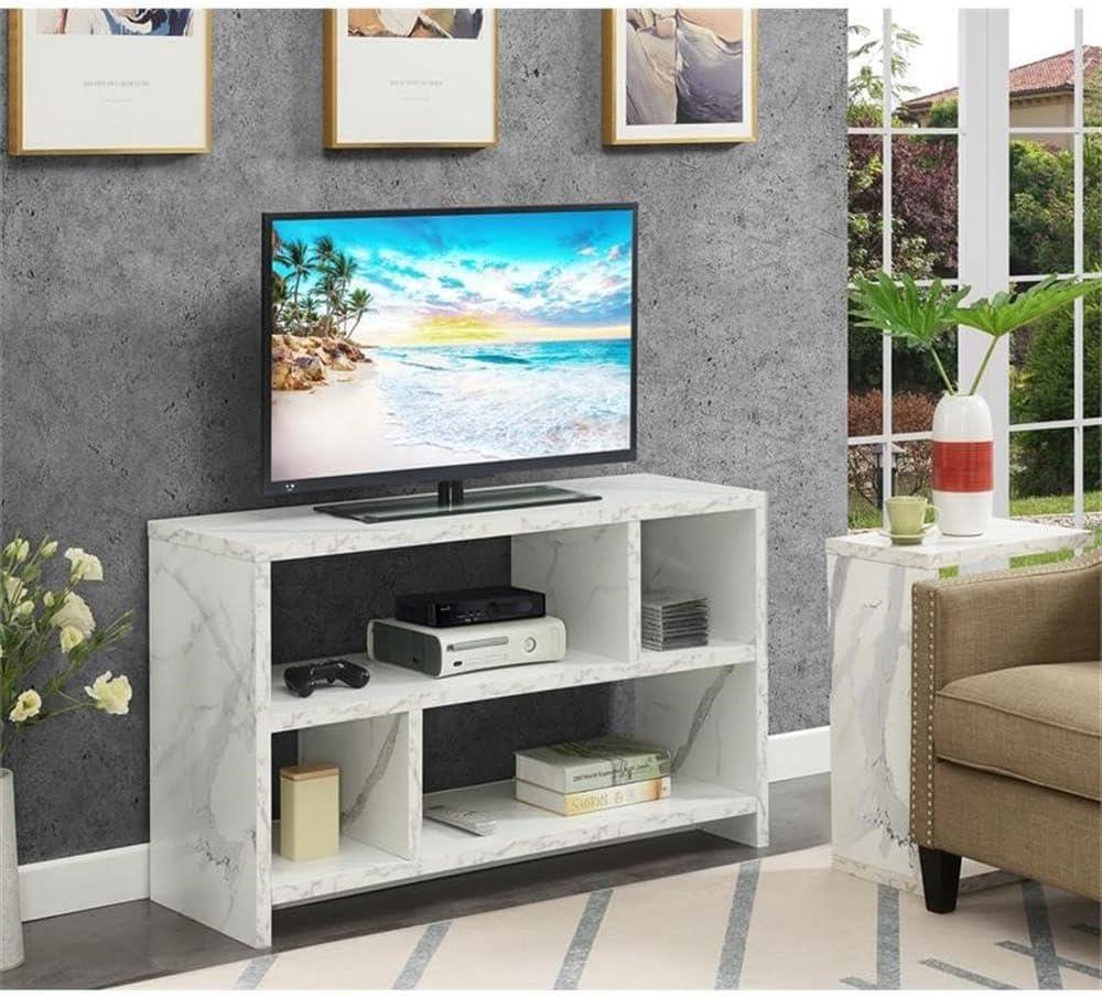 Convenience Concepts Northfield 55 inch TV Stand Console with Shelves, White Faux Marble