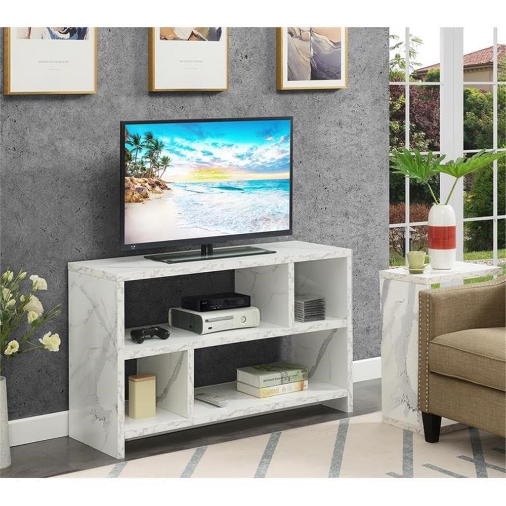 Convenience Concepts Northfield 55 inch TV Stand Console with Shelves, White Faux Marble