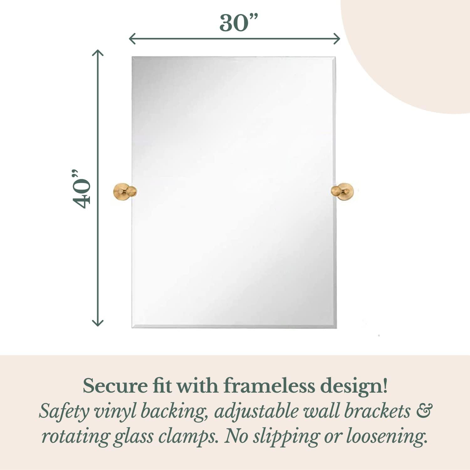 Hamilton Hills Large Tilting Pivot Rectangle Mirror with Brushed Gold Wall Anchors