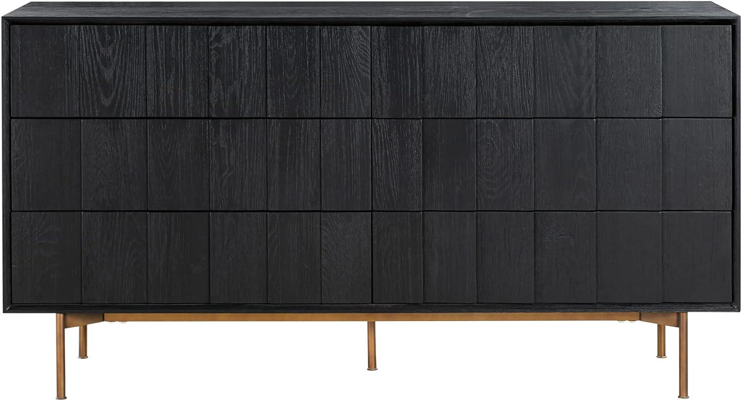 Carnaby Modern Black Brushed Oak 6-Drawer Dresser with Bronze Legs