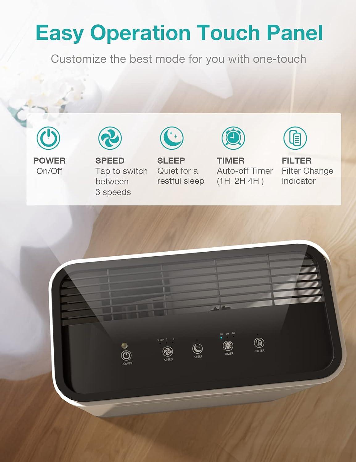 SimPure HP8 Air Purifier for Home Large Room & Bedroom & Office, Quiet True HEPA Filter Air Cleaner for Allergies, Pets, Smokers, Eliminates Allergens, Smoke, Odors, Dust, Pets Hair Dander, Mold