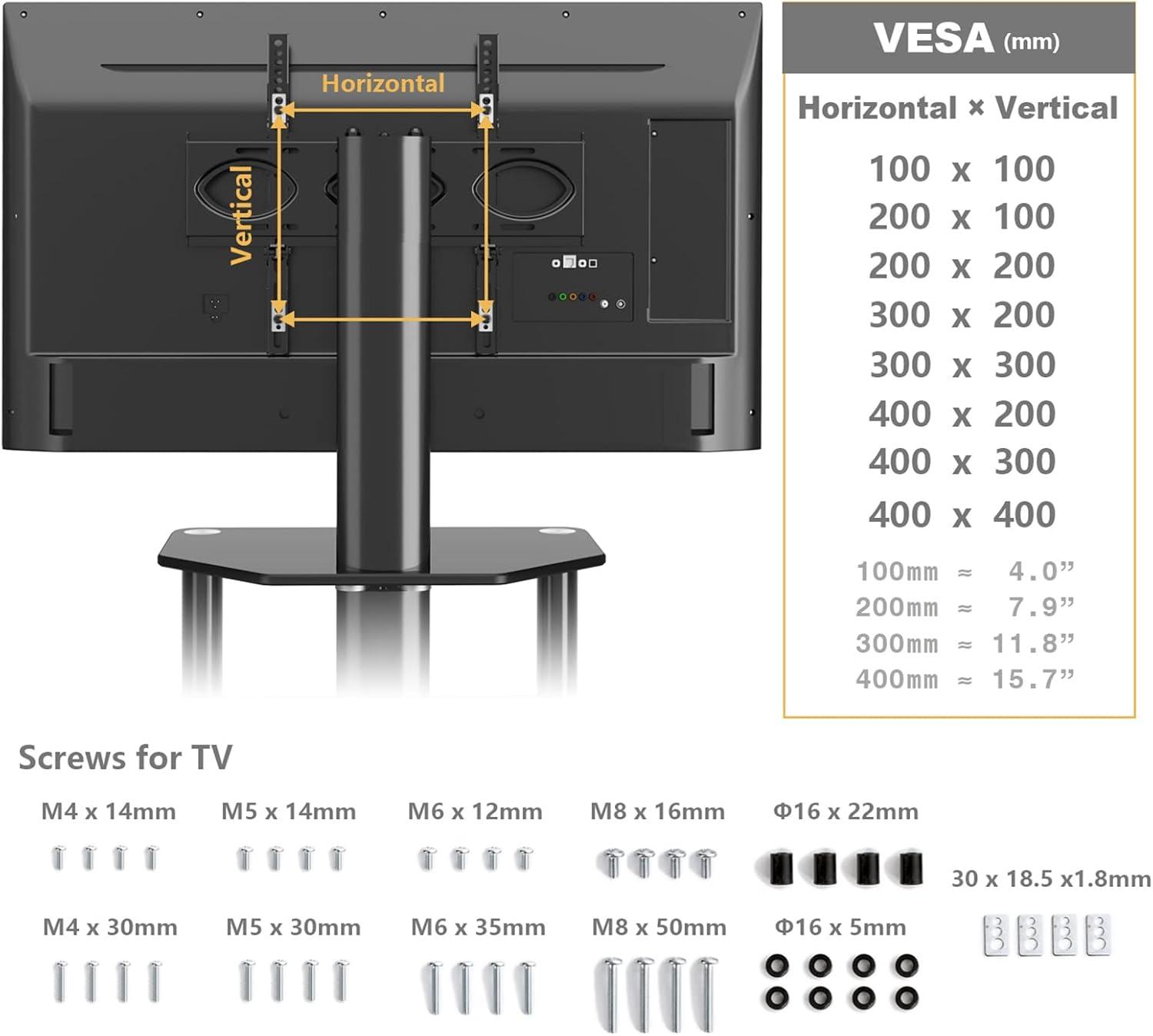 4-Tiers Media Component TV Stand with Swivel Mount Audio Shelf and Height Adjustable Bracket, Black Floor TV Stand for 32-70 Inch LCD LED OLED Flat/Curved Screen TVs