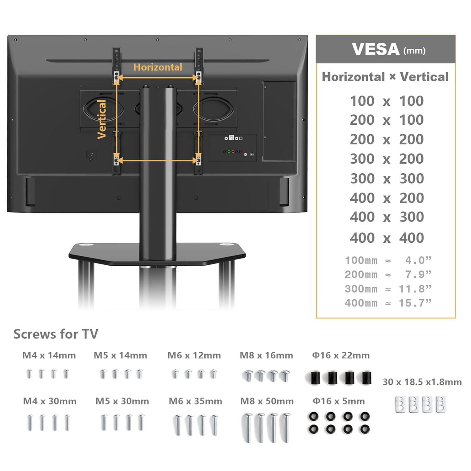 4-Tiers Media Component TV Stand with Swivel Mount Audio Shelf and Height Adjustable Bracket, Black Floor TV Stand for 32-70 Inch LCD LED OLED Flat/Curved Screen TVs