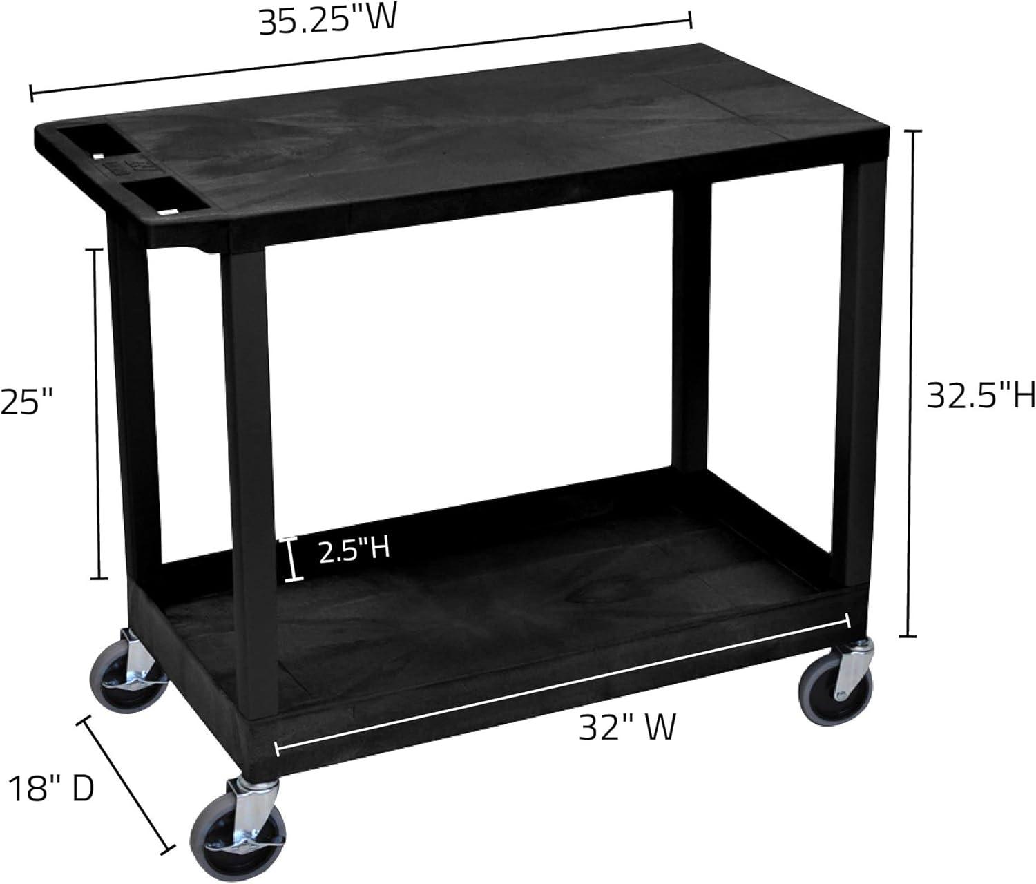 Luxor Black 32" Two-Shelf Utility Cart with Raised Ledge