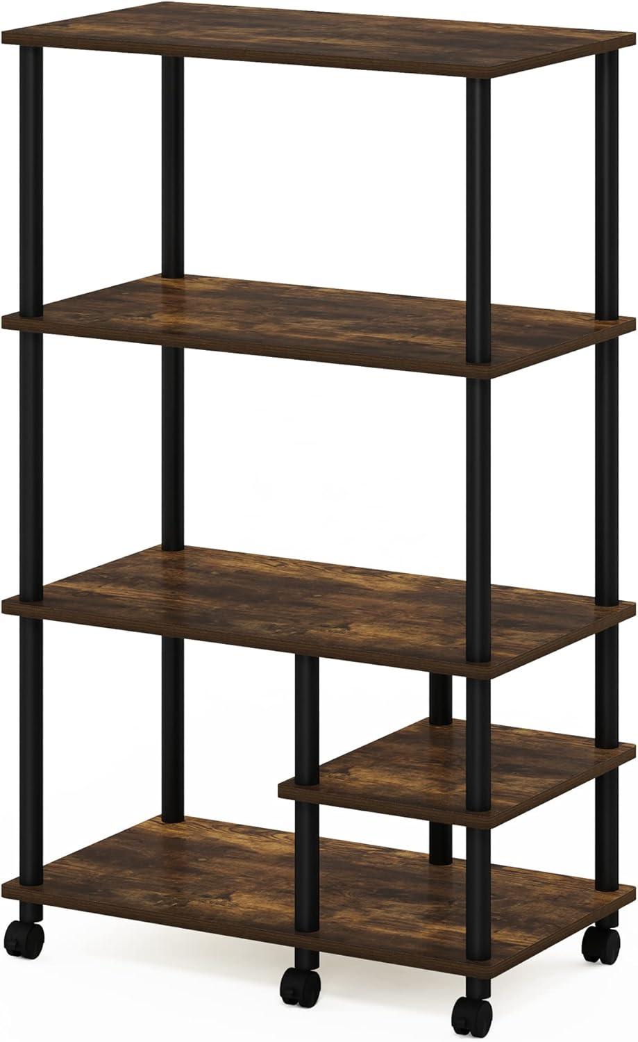 Furinno Turn-N-Tube 4-Tier Toolless Multipurpose Printer Stand Display Storage Shelf with Wheels, Amber Pine/Black