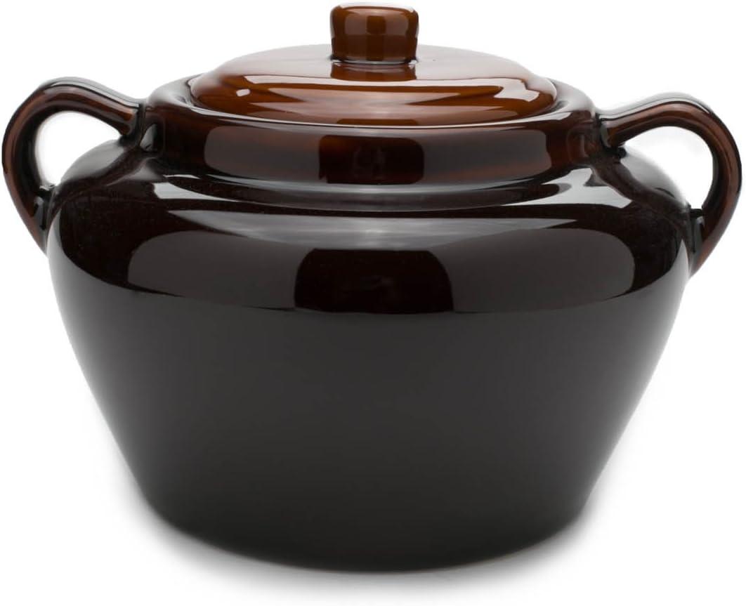 Fox Run 3.5-Quart Brown Ceramic Bean Pot with Lid