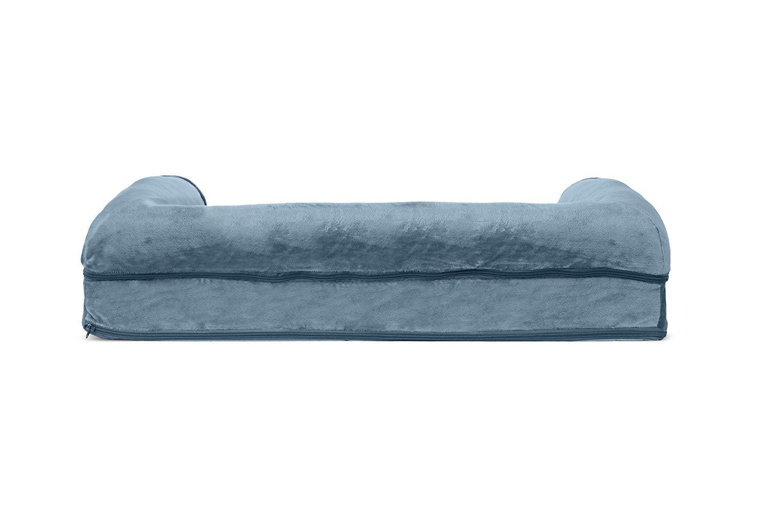 FurHaven Pet Products Faux Fur & Velvet Orthopedic Sofa Pet Bed for Dogs & Cats - Harbor Blue, Medium