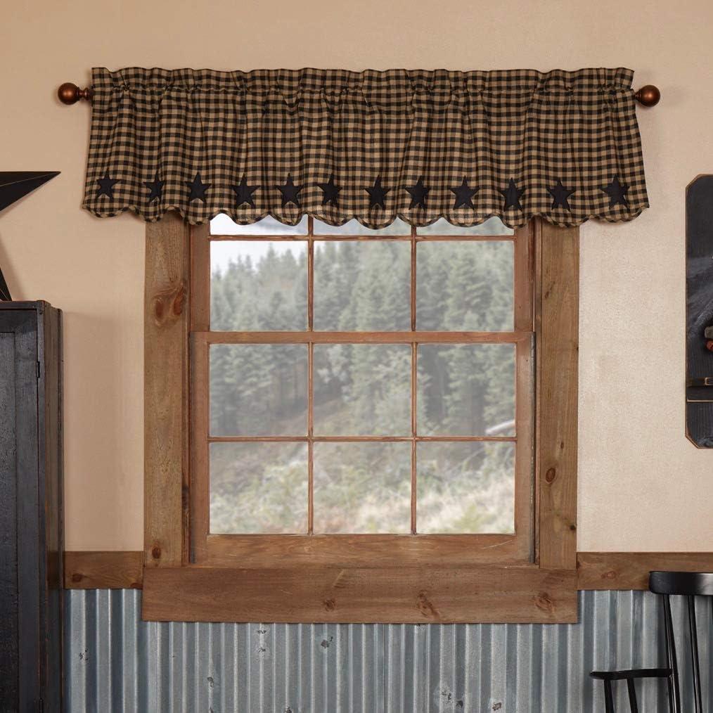 Black and Tan Cotton Scalloped Valance with Stars