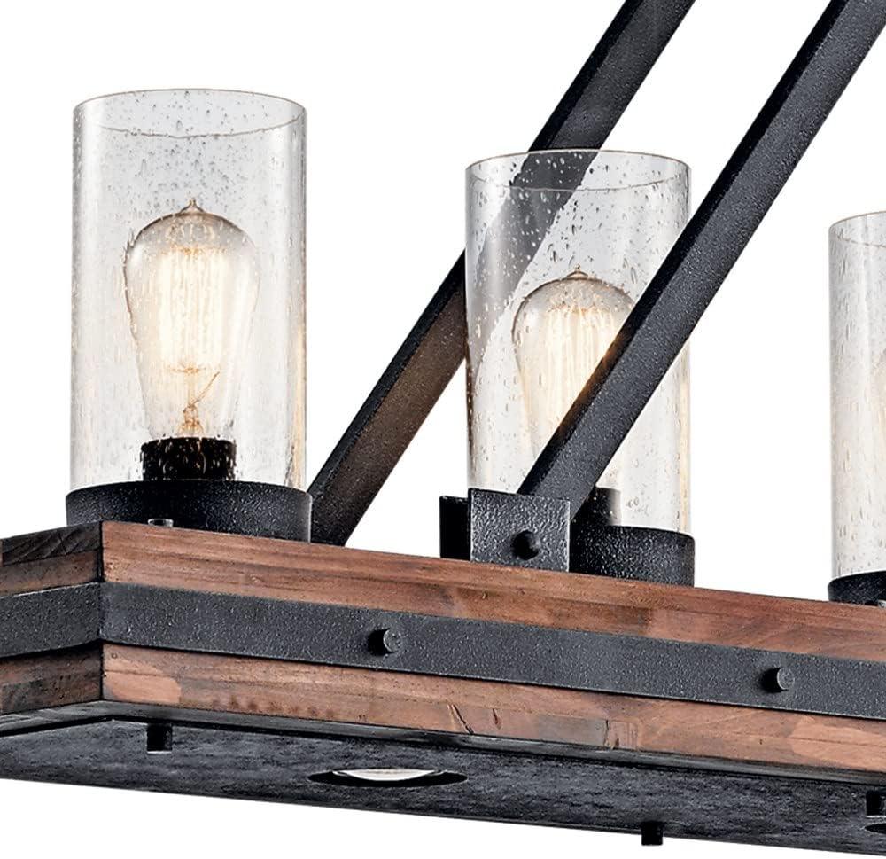 Auburn Stained Wood and Bronze 5-Light Linear Chandelier