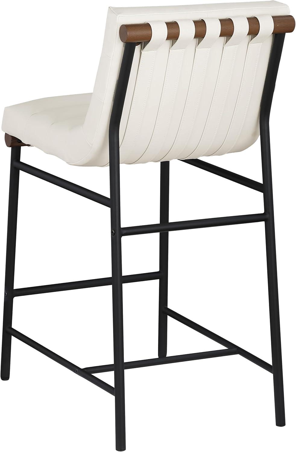 Cream Vegan Leather and Matte Black Metal Counter Stool