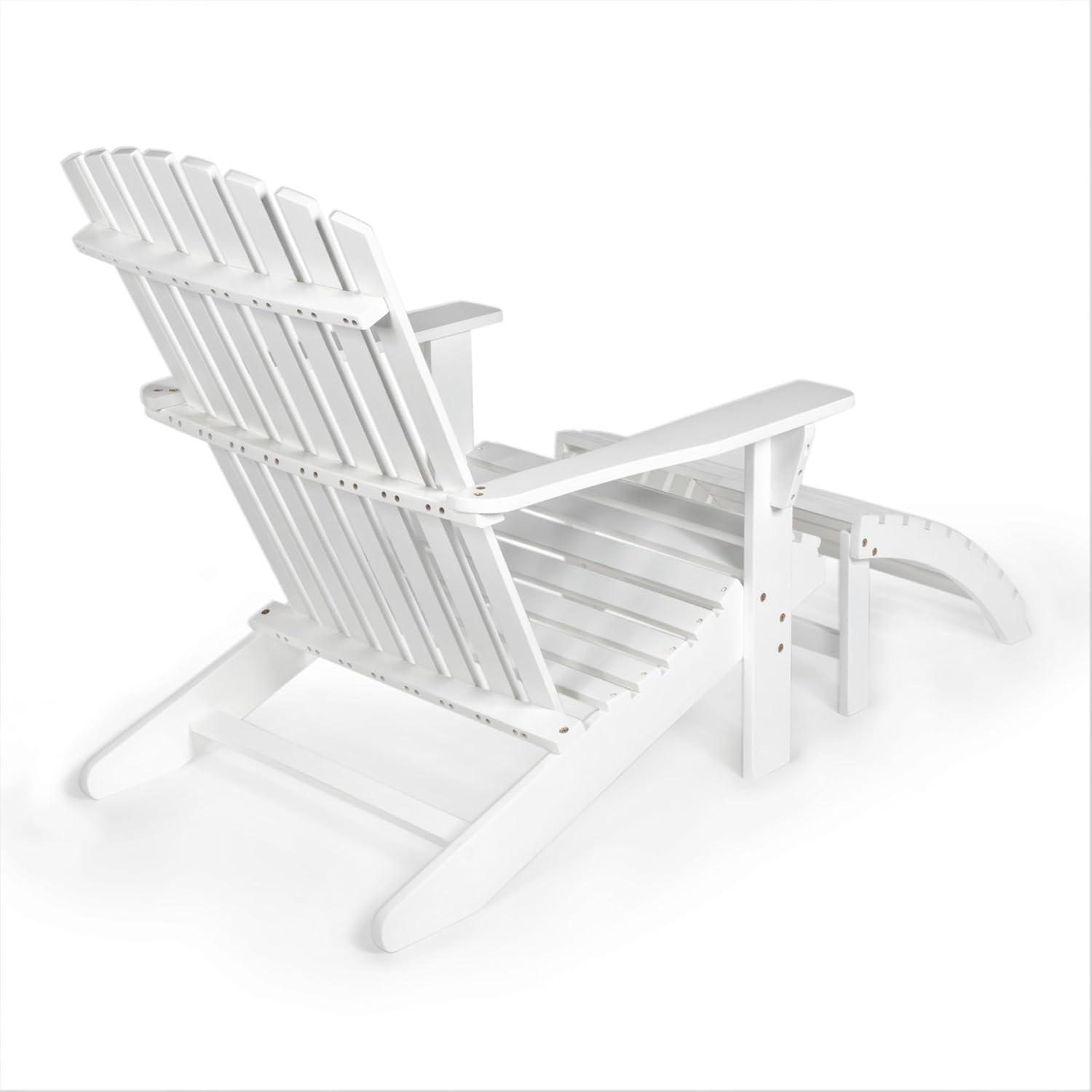 Saranac 2-Piece Traditional Rustic Acacia Wood Adirondack Chair with Detachable Ottoman, White - JONATHAN Y