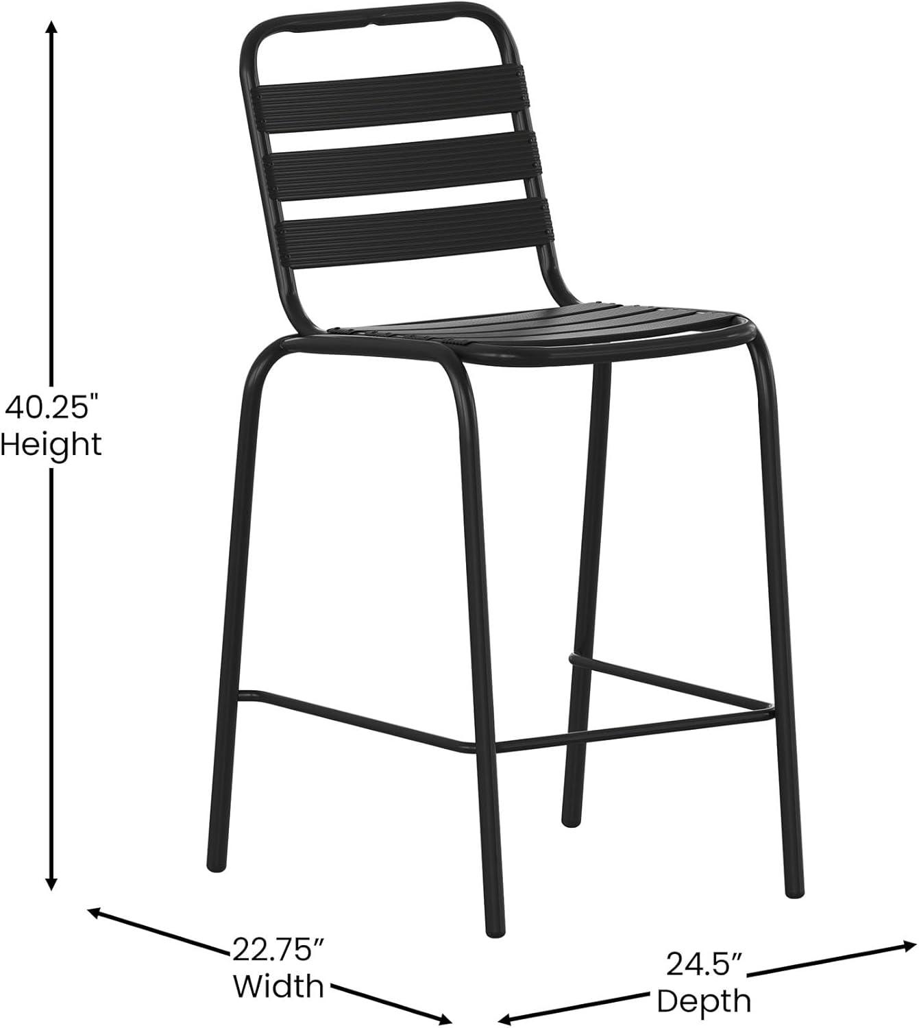 Flash Furniture Lila Commercial Black Metal Indoor-Outdoor Restaurant Bar Height Stool with Metal Triple Slat Back