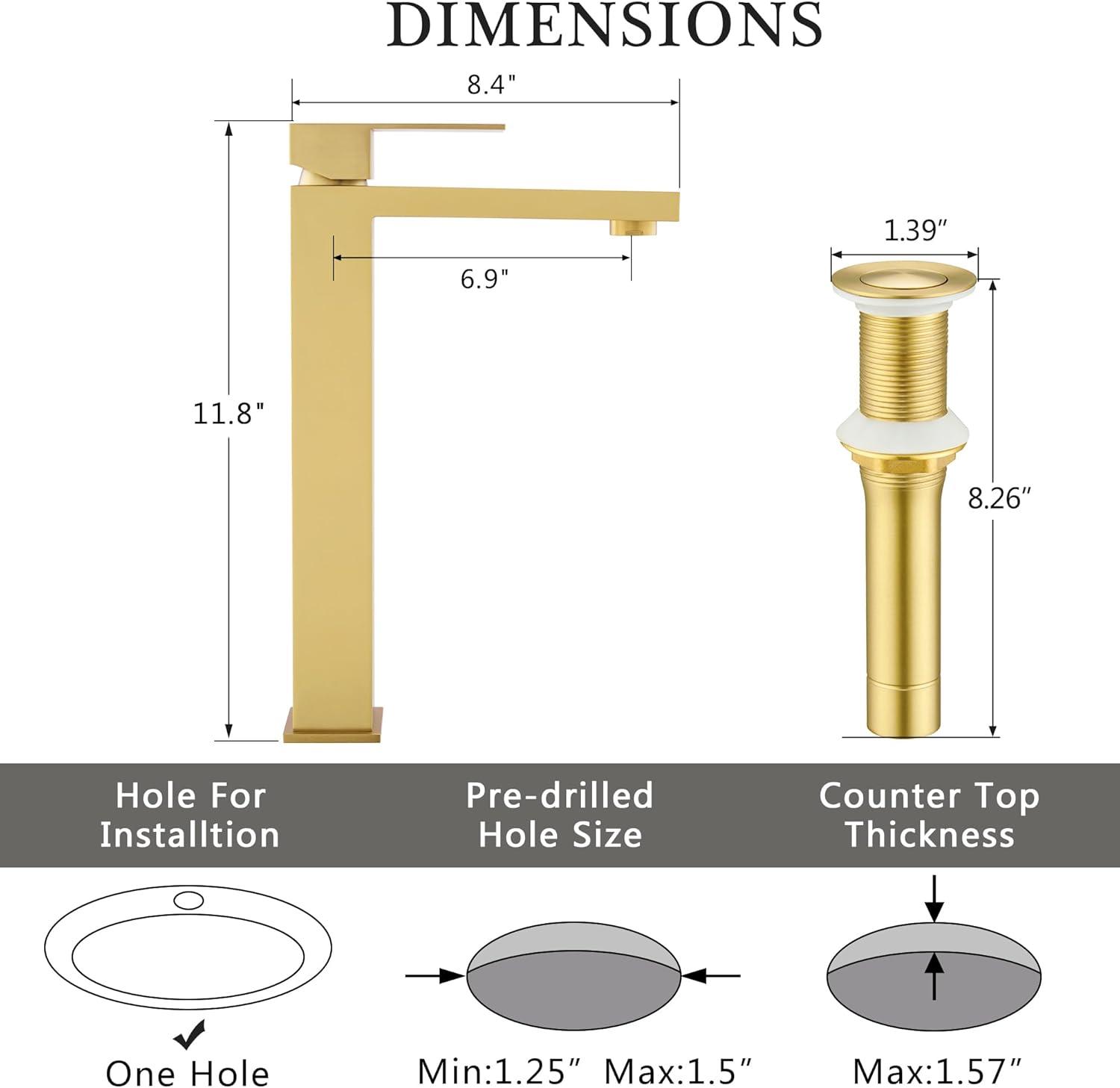 Brushed Gold Tall Stainless Steel Vessel Sink Faucet