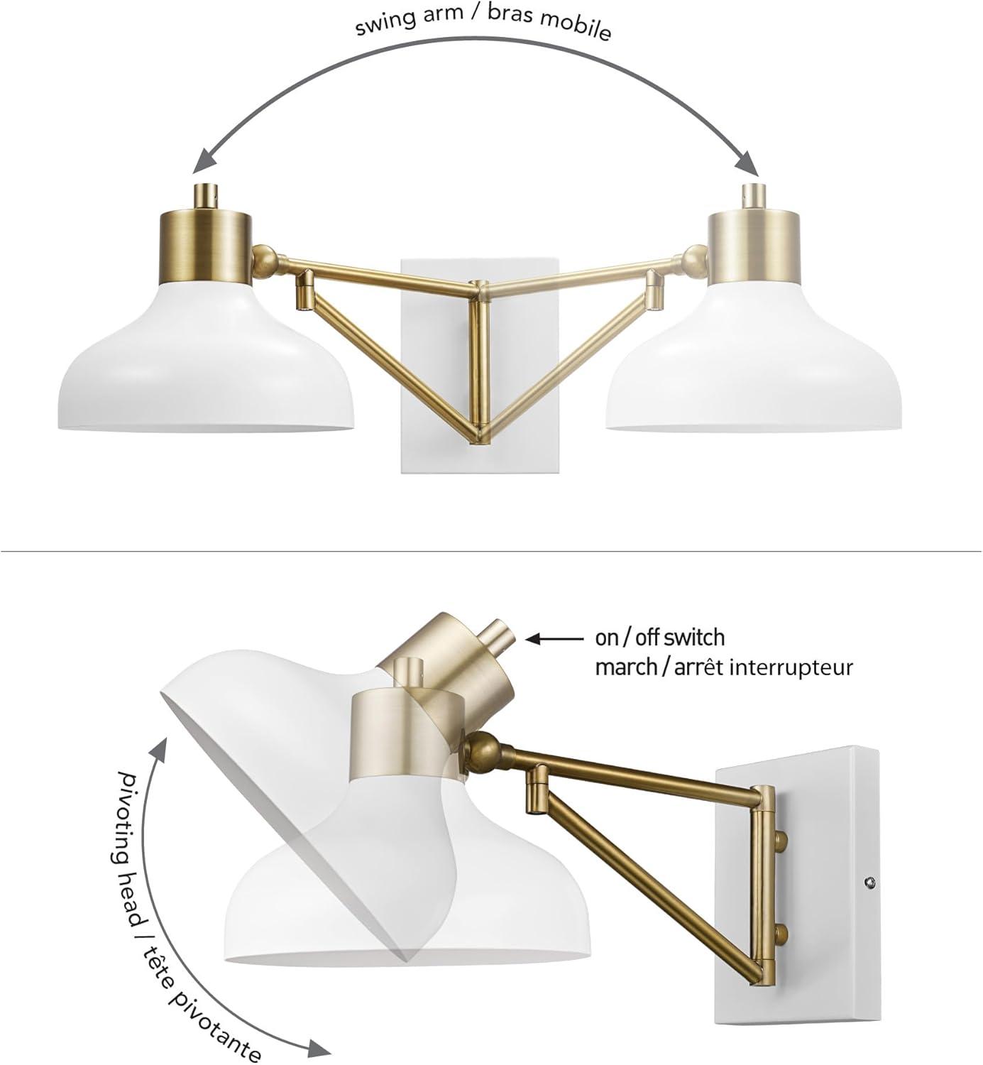 Globe Electric Berkeley 1-Light White and Brass Plug-In or Hardwire Swing Arm Wall Sconce, 51344