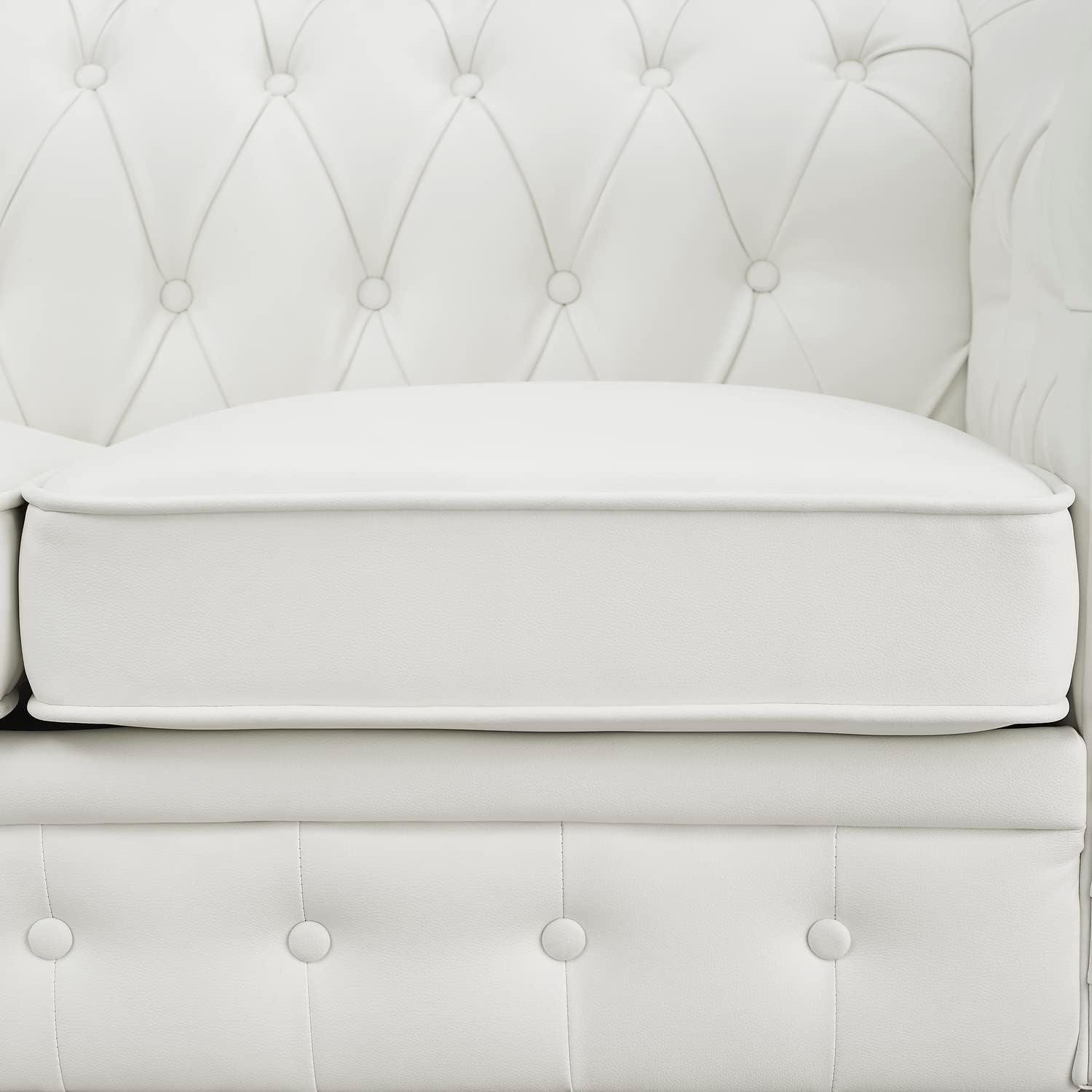 Emery Chesterfield Sofa, Luxurious Comfort for Cozy Living Rooms, Mid-Century Modern couch, Elegance & Serenity, 3-Seater Sofa White,PU
