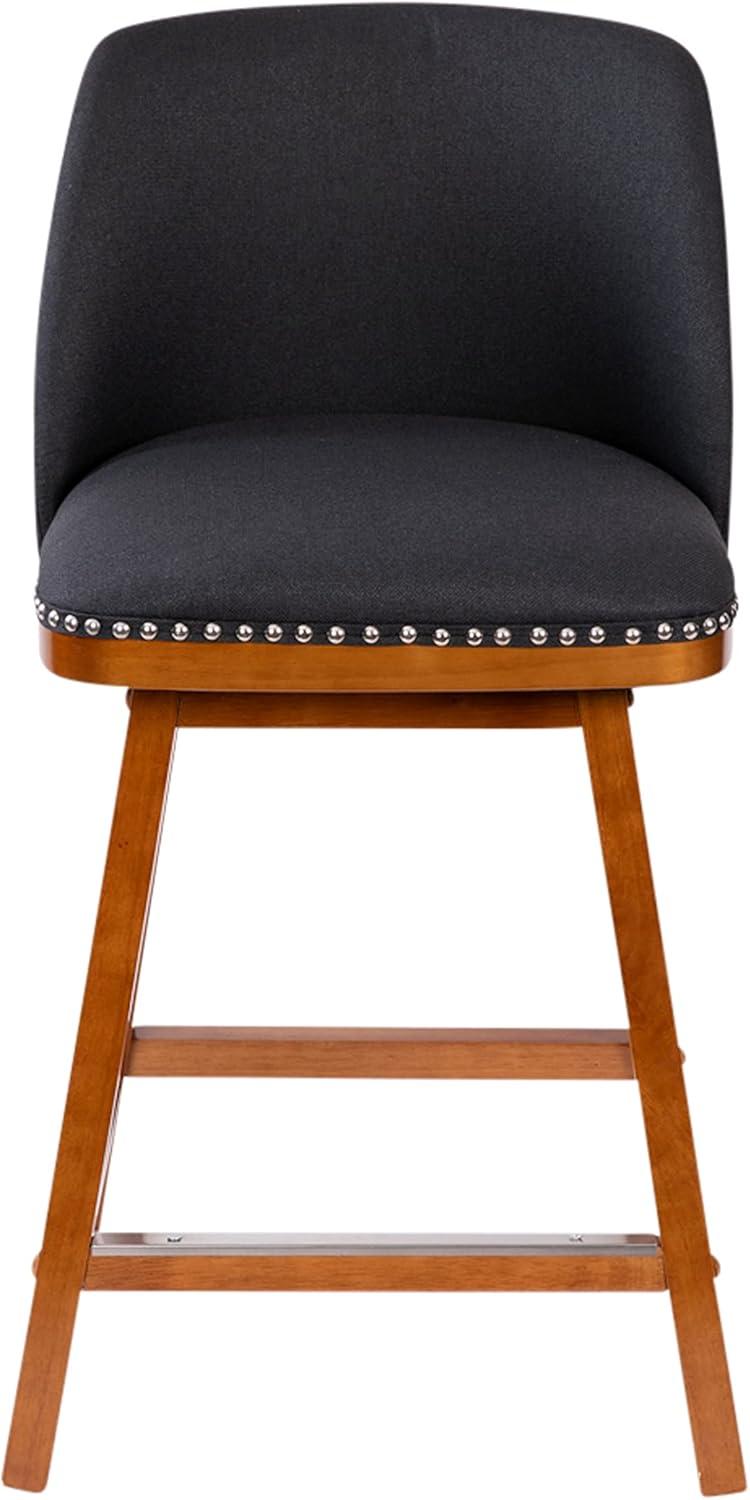 Flash Furniture 2 Pack Commercial Walnut Finish Wood Barstools with Nail Trim-Charcoal Faux Linen