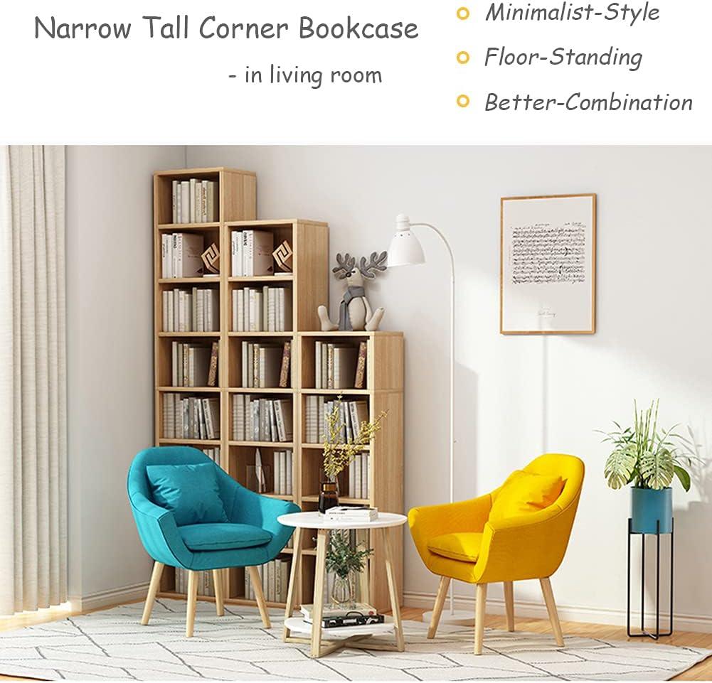 IOTXY Small Narrow Corner Bookcase - 59" Tall Free Standing Gap Storage Cabinet, 6 Lattices Open Shelves Tower Rack with Door, Cubes Bookshelf, White