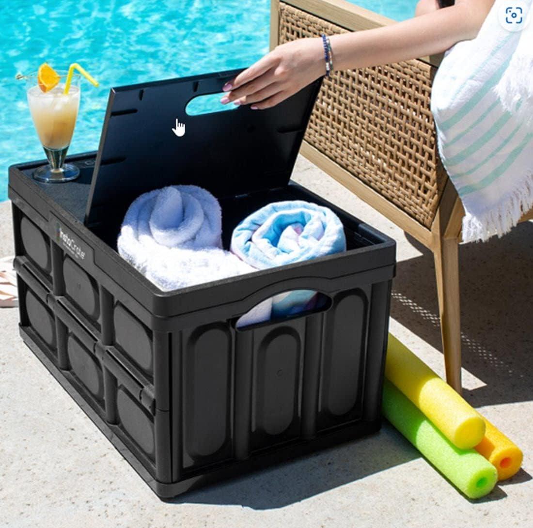 Black Recycled Plastic Collapsible Storage Container with Lid, 16.5 Gallon