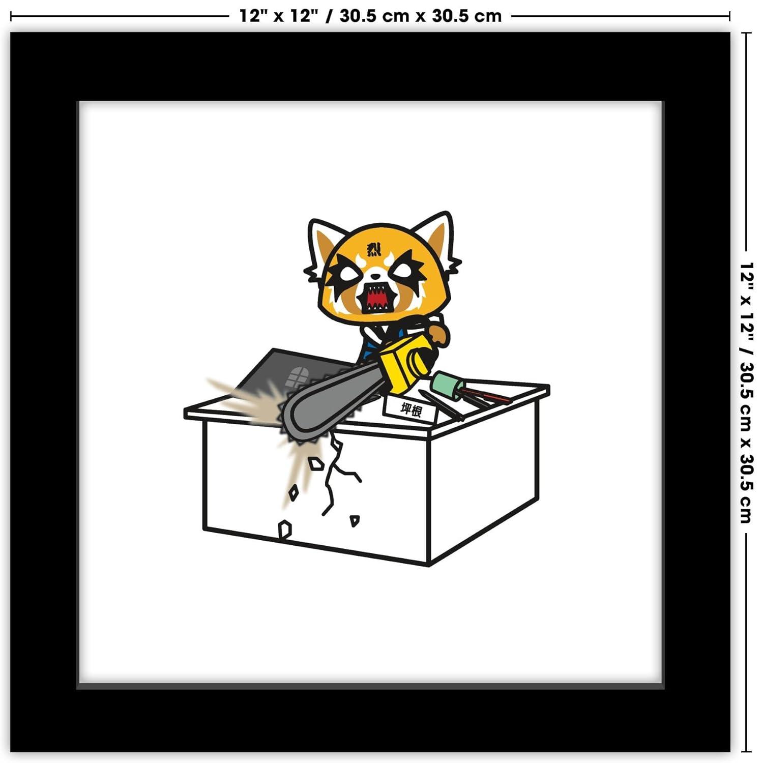 Gallery Pops Sanrio Aggretsuko - Retsuko Desk Chainsaw Wall Art, Black Framed Version, 12" x 12"