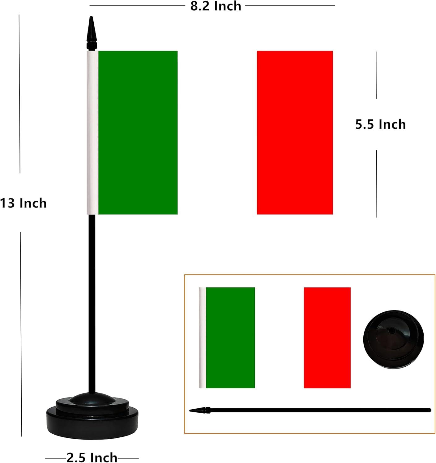 Italy Flags Italian Desk Flag Set Small Mini Italy Table Office Flag with 13" Black Pole, Black Base and Spear Top,Miniature Italian Deluxe Desktop Flag, Home Decoration, Office Decoration, Festival Celebrations(12 Pack )