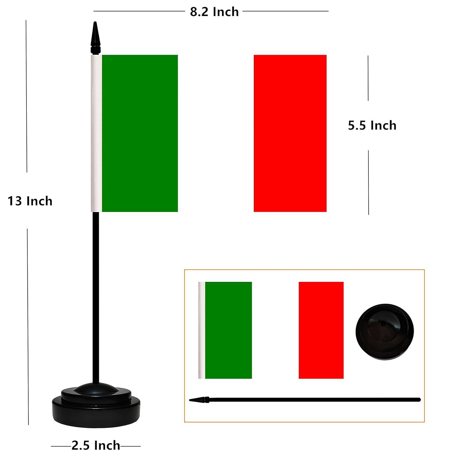 Italy Flags Italian Desk Flag Set Small Mini Italy Table Office Flag with 13" Black Pole, Black Base and Spear Top,Miniature Italian Deluxe Desktop Flag, Home Decoration, Office Decoration, Festival Celebrations(12 Pack )