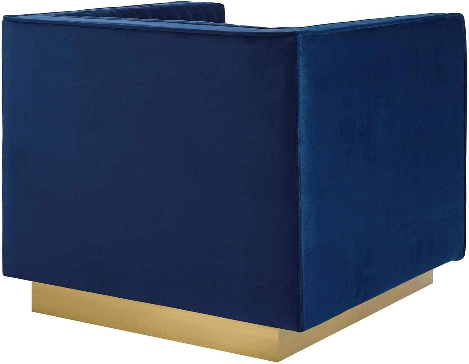 Ergode Sanguine Vertical Channel Tufted Accent Performance Velvet Armchair - Navy