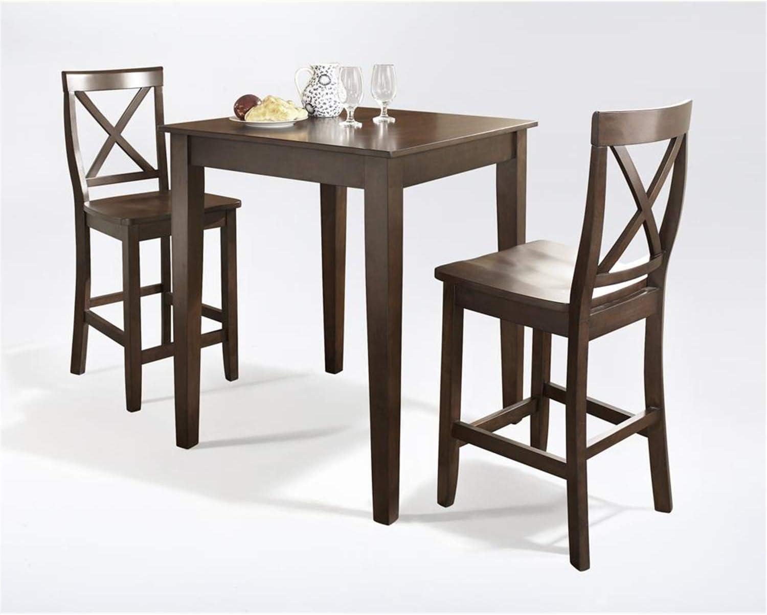 Vintage Mahogany 3-Piece Pub Dining Set with X-Back Stools