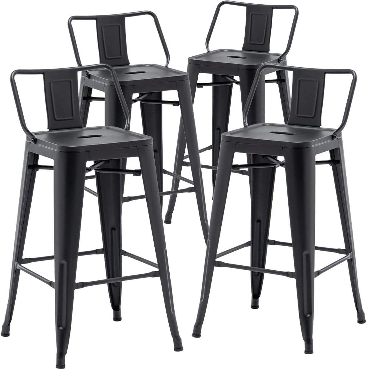 Andeworld 24" Bar Stools Set of 4,Counter Height Bar Stools with Larger Seat,Bar Stools with Back,Black Metal Bar Stools with Removable Back,Farmhouse Bar Stools,High Back Kitchen Bar Stools Chair