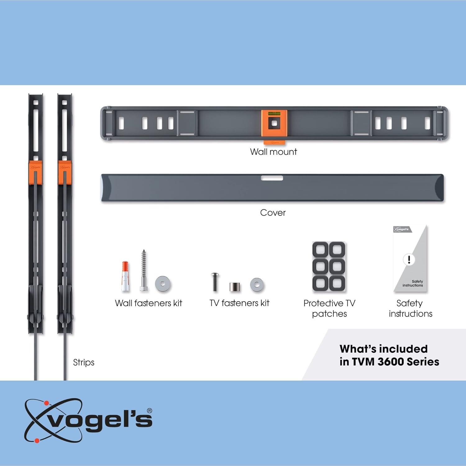 Vogel's TVM 3605 Fixed TV Wall Bracket for 40-100 inch TVs, Max. 165 lbs (75 kg), Flat TV Wall Mount max. VESA 600x400, Universal Compatibility, Distance to The Wall just 0.87 inch