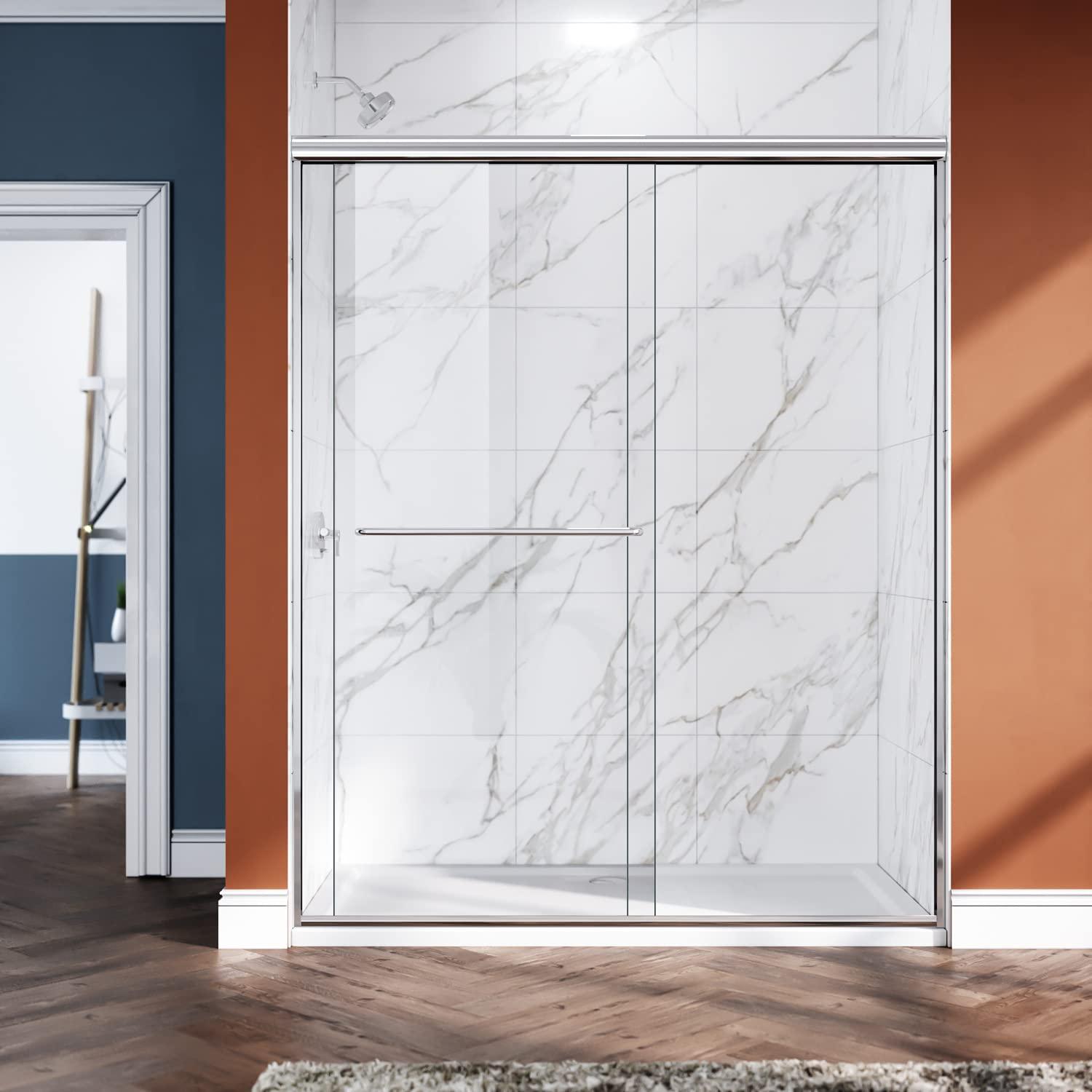 ELEGANT Shower Doors 46.5-48" W x 72 in. H, Semi-Frameless Bypass Sliding Shower Door, 1/4 in. Clear Glass Shower Enclosure, Chrome Finish