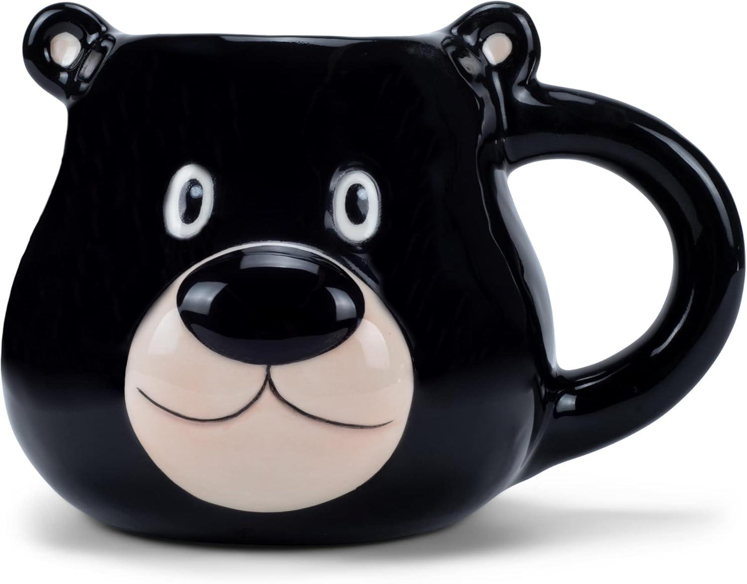 100 North ESNCHMG-BR Chubby Black Bear Face Character 20 ounce Glossy Ceramic Coffee Tea Cup Mug For Your Favorite Morning Brew