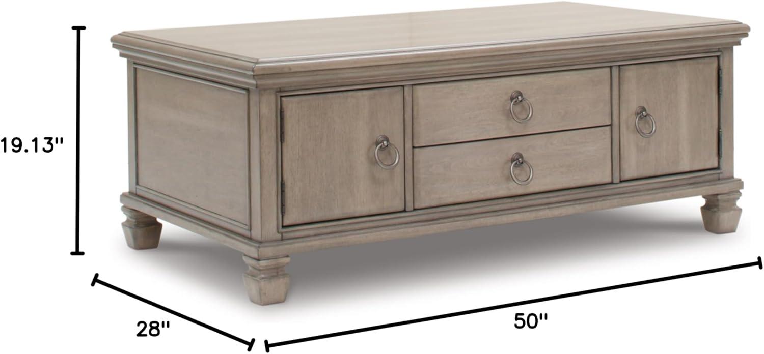 Signature Design by Ashley Lexorne Classic Cocktail Table with 2 Cabinets and 2 Drawers, Light Gray