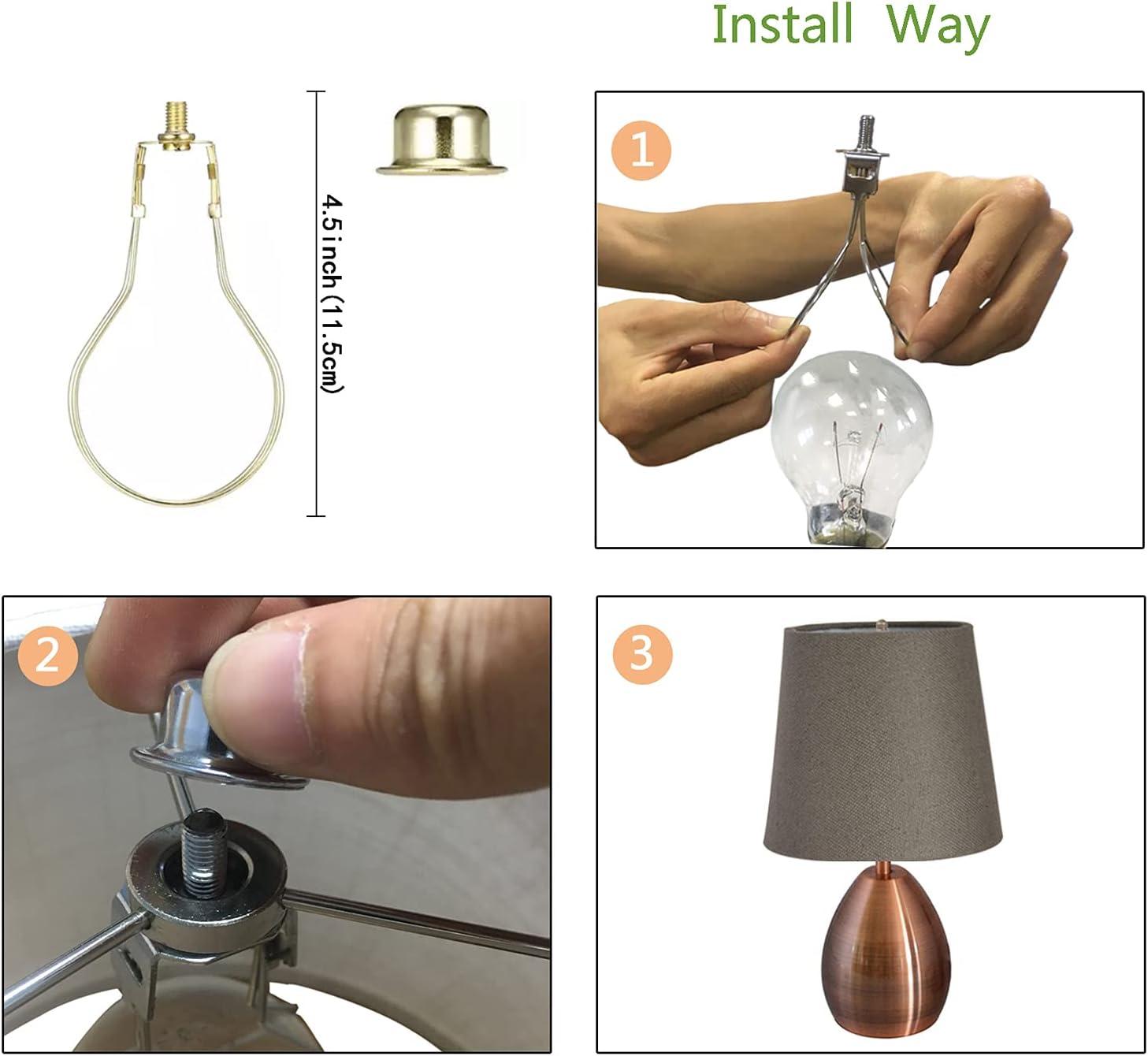 Creative Hobbies Lamp Shade Light Bulb Clip Adapter Clip on with Shade Attaching Finial Top, Gold Color