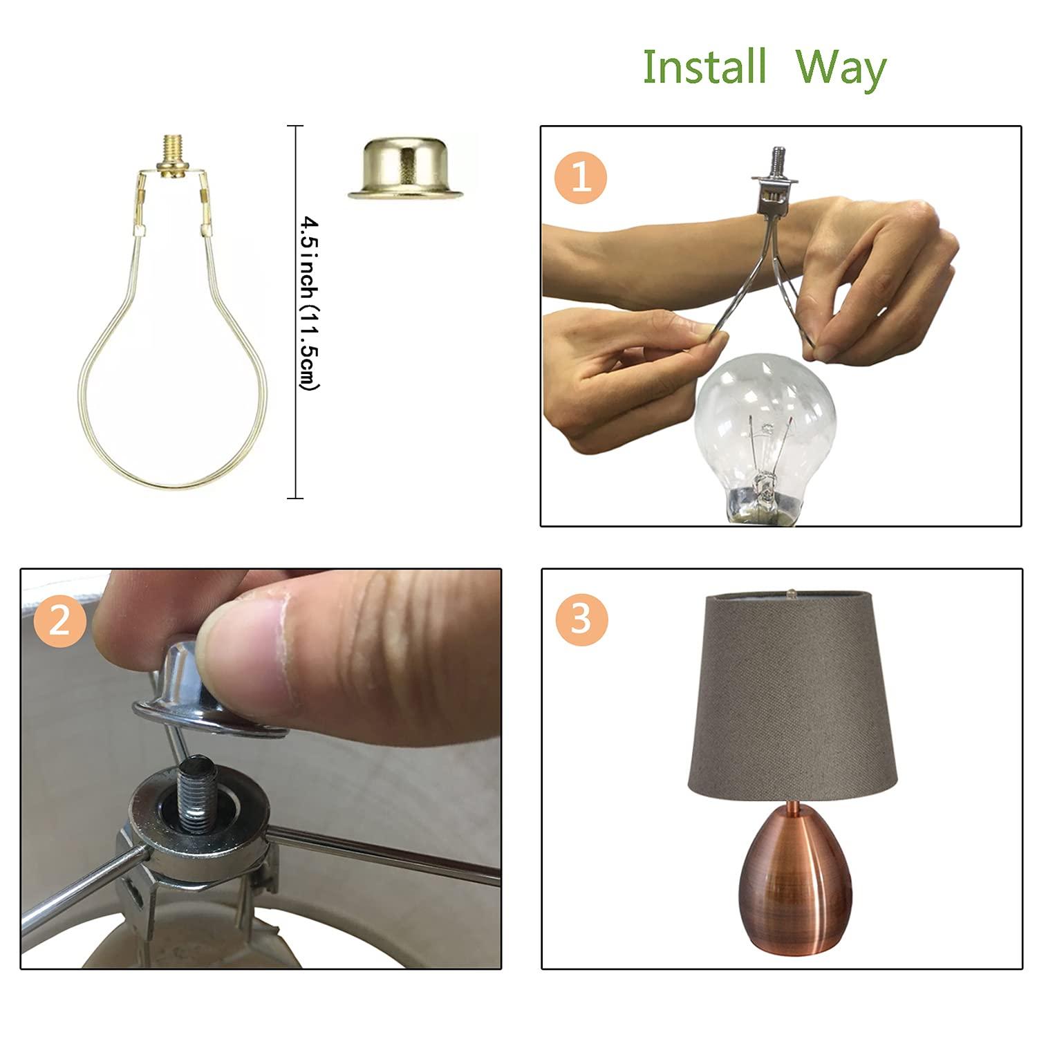 Creative Hobbies Lamp Shade Light Bulb Clip Adapter Clip on with Shade Attaching Finial Top, Gold Color